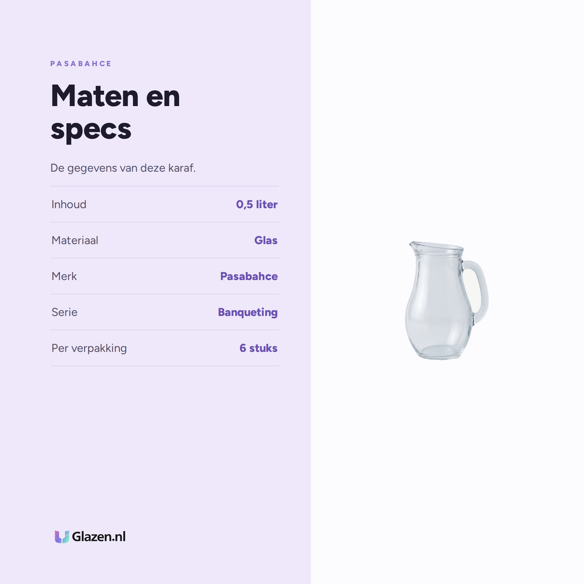 Maten en specs van Pasabahce Banqueting Karaf 0,5 Liter - 6 Stuks
