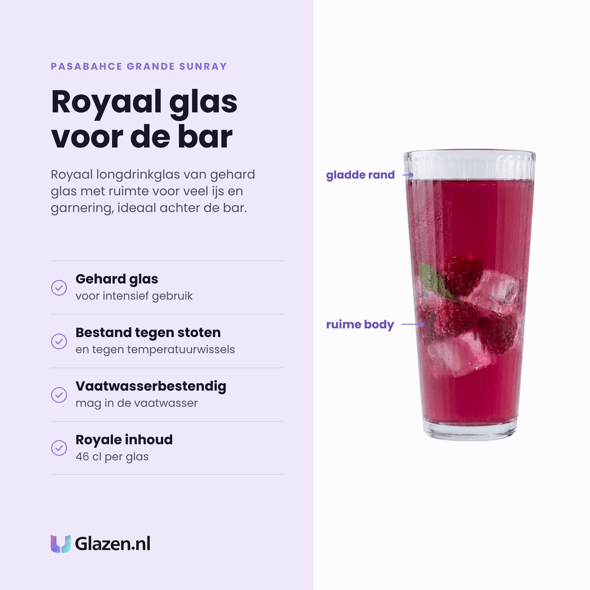 Pasabahce Grande Sunray longdrinkglas 46 cl eigenschappen: gehard glas, bestand tegen stoten, vaatwasserbestendig, royale inhoud