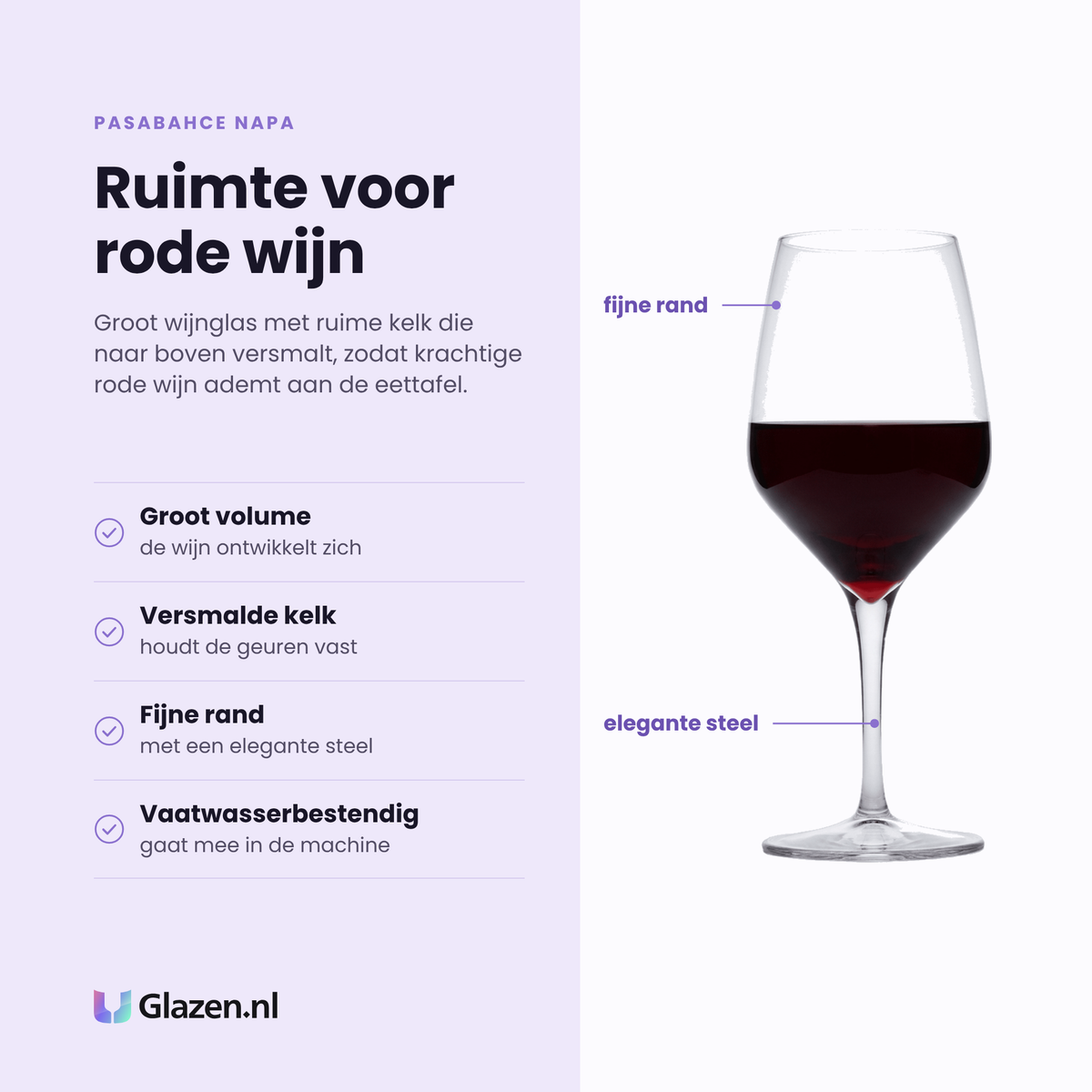 Pasabahce Napa wijnglas 58 cl eigenschappen: groot volume, versmalde kelk, fijne rand, vaatwasserbestendig