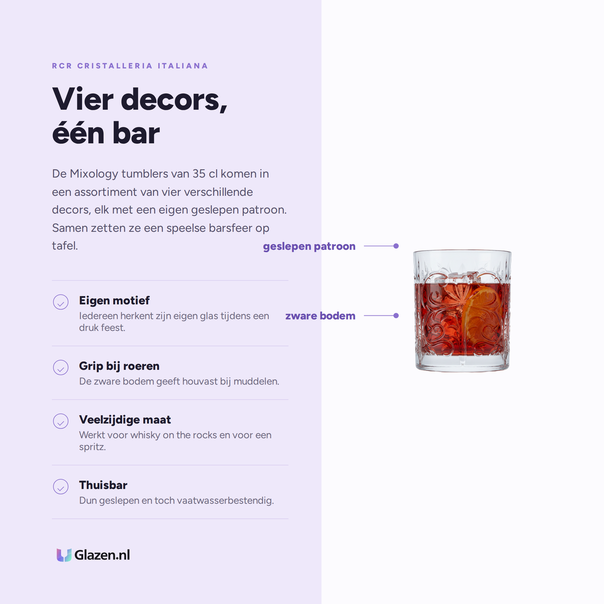 Eigenschappen van de RCR Mixology Tumbler 35 Cl Assorti