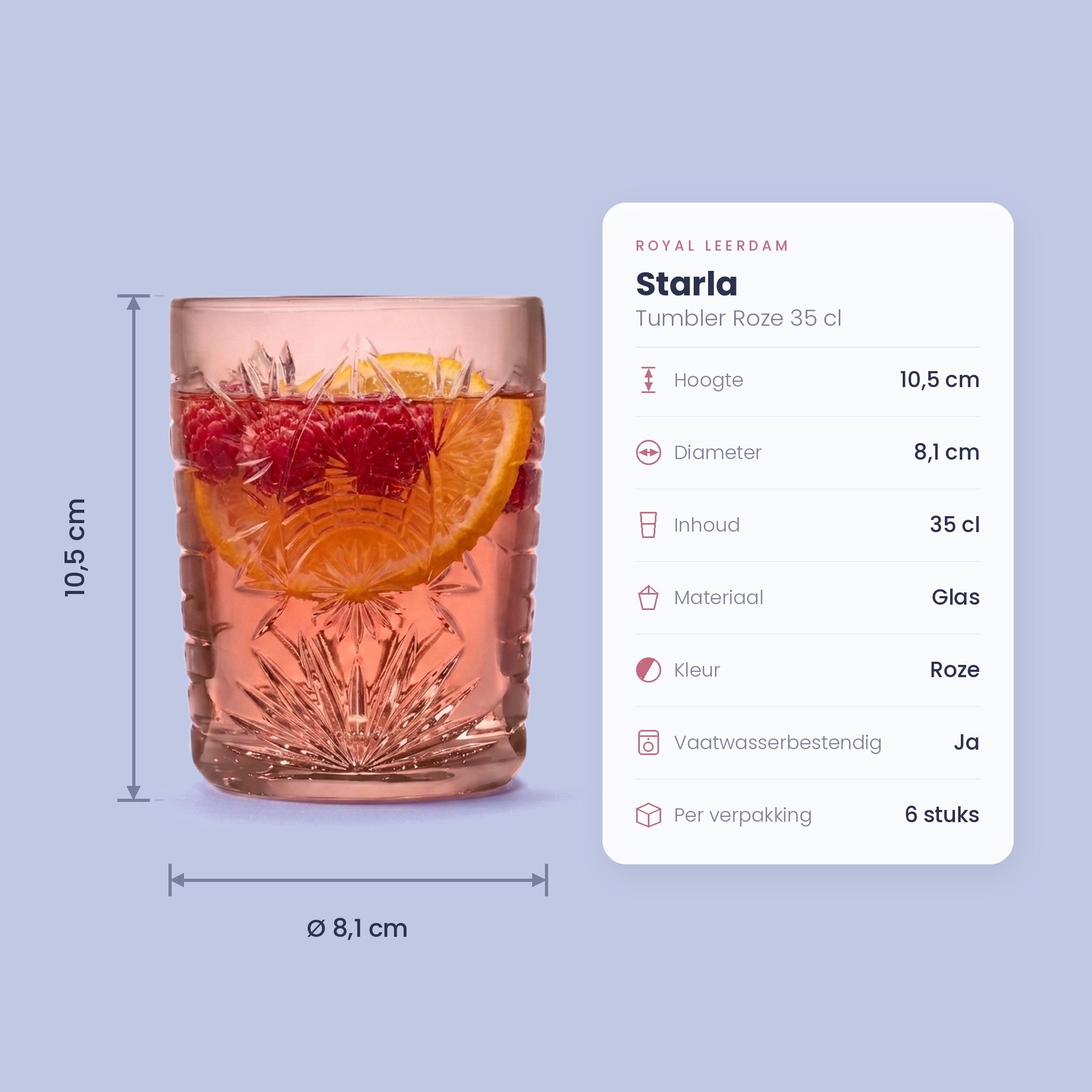Royal Leerdam Starla Tumbler Roze 35 Cl - 6 Stuks - Glazen.nl