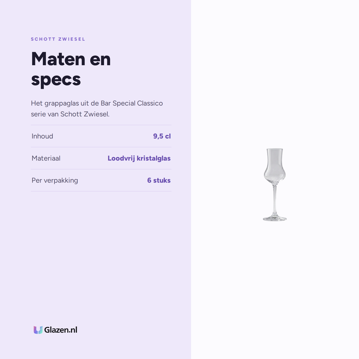 Maten en specs van Schott Zwiesel Bar Special Classico Grappaglas 9,5 Cl