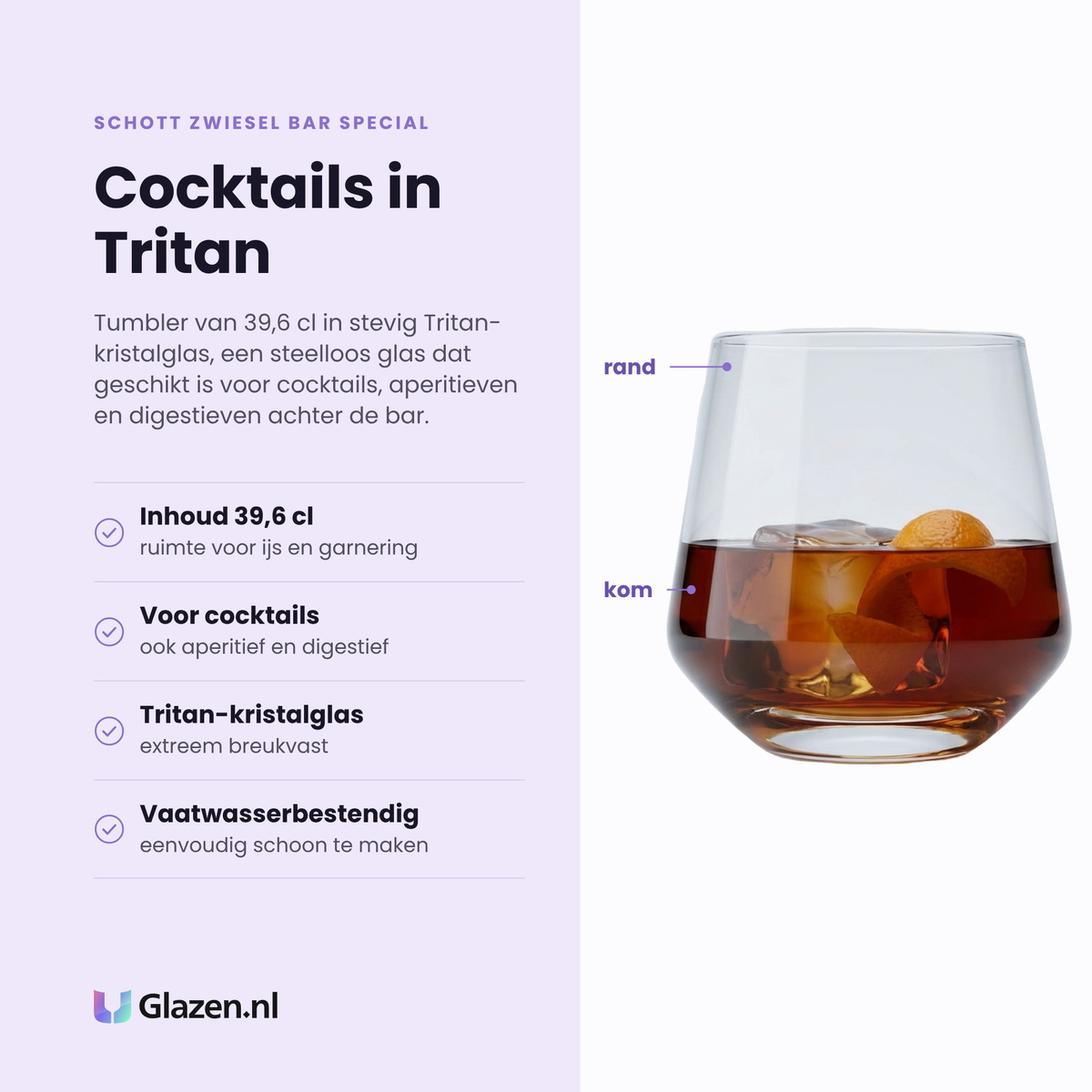 Schott Zwiesel Bar Special tumbler 39,6 cl eigenschappen: inhoud 39,6 cl, voor cocktails en aperitieven, tritan kristalglas extreem breukvast, vaatwasserbestendig