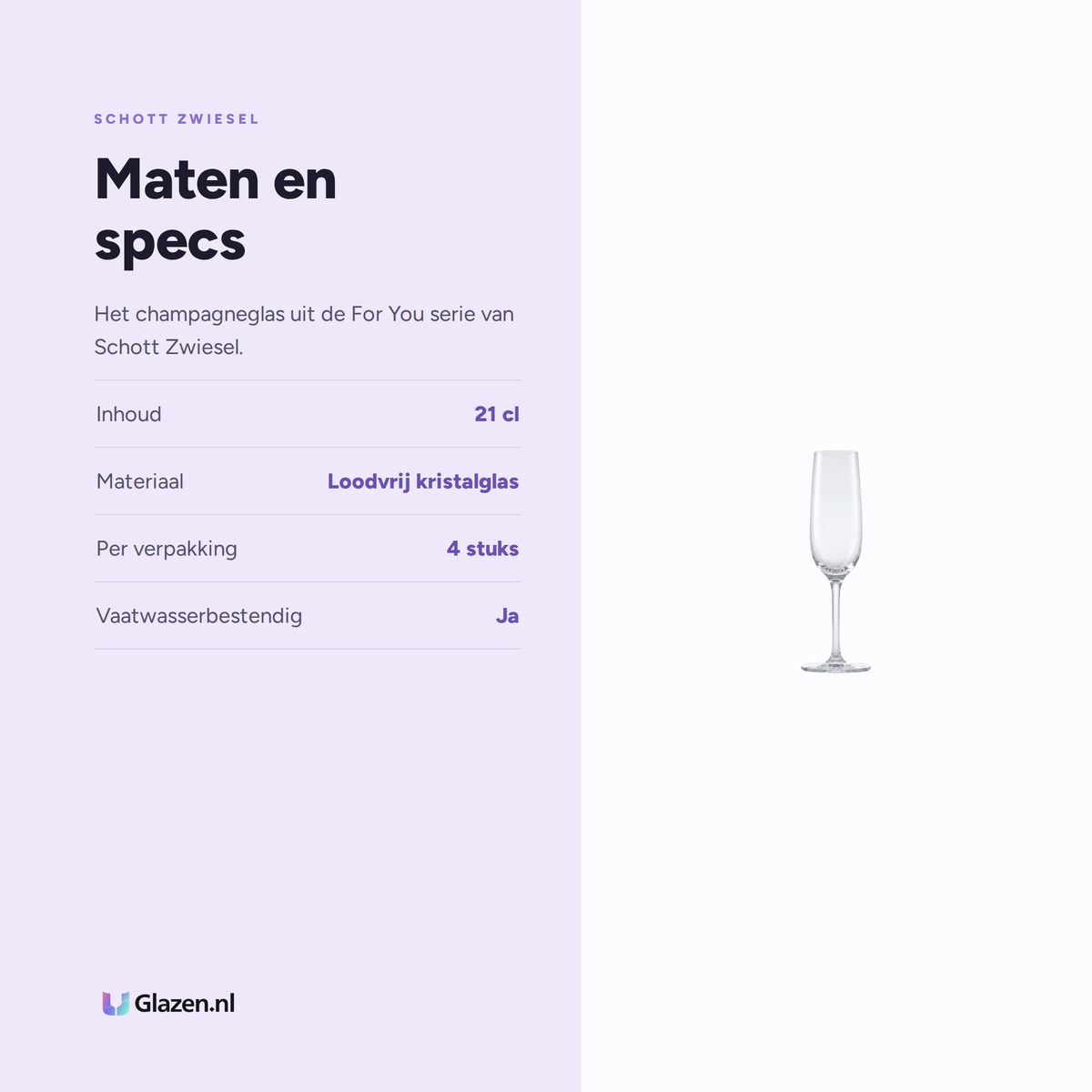Maten en specs van Schott Zwiesel For You Champagneglas 21 Cl met Mousseerpunt