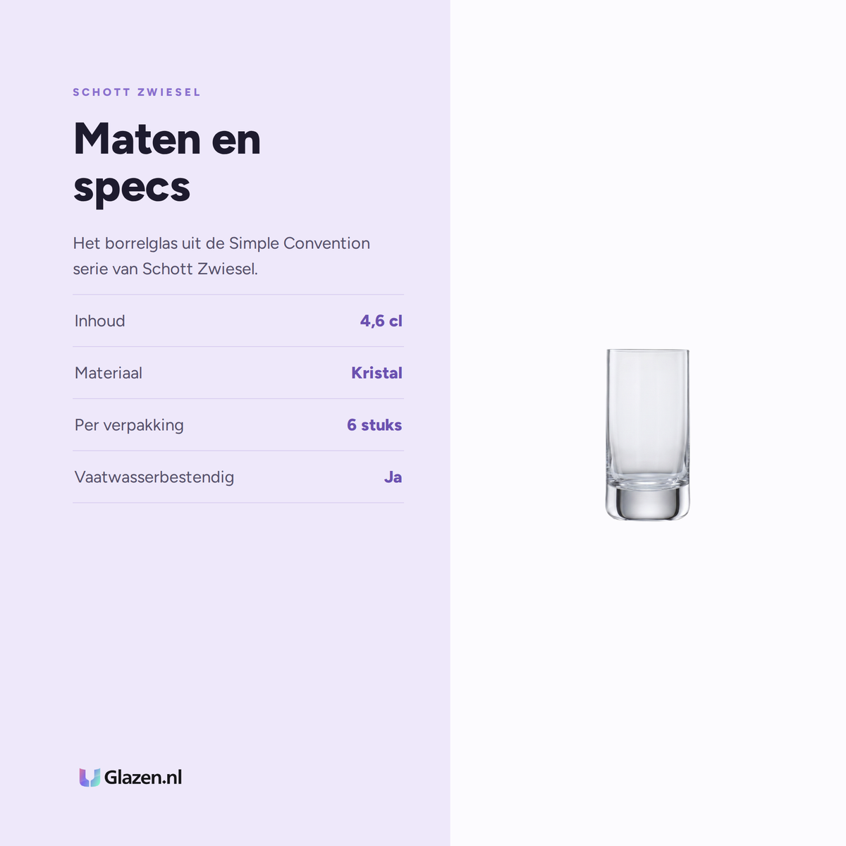 Maten en specs van Schott Zwiesel Simple Convention Borrelglas 4,6 Cl