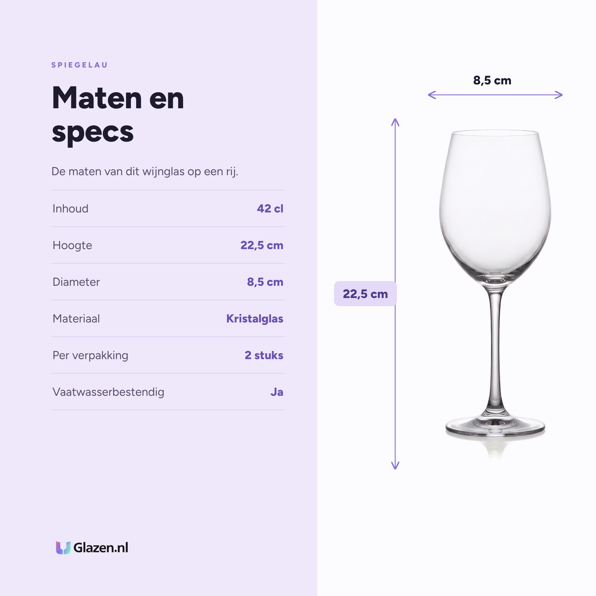 Maten en specificaties van het Spiegelau Vino Grande wijnglas 42 cl
