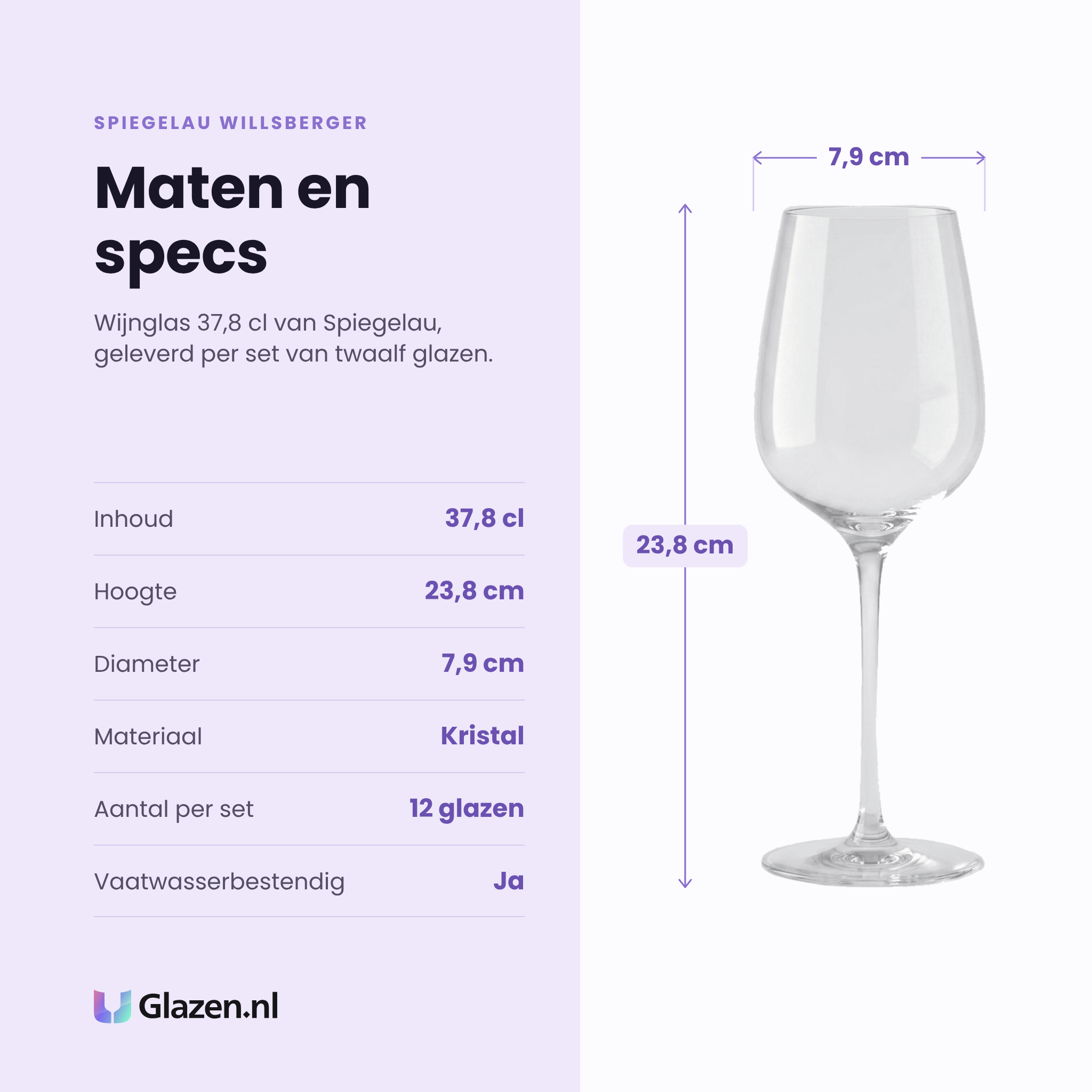 Spiegelau Willsberger Anniversary wijnglas 37,8 cl specificaties: inhoud 37,8 cl, hoogte 23,8 cm, diameter 7,9 cm, kristalglas, set van 12