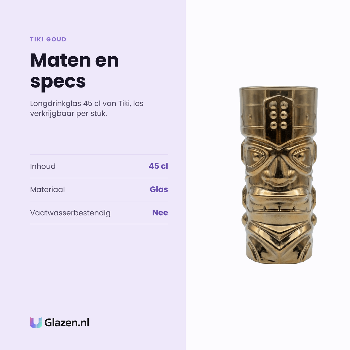 Tiki Goud longdrinkglas 45 cl specificaties: inhoud 45 cl, glas, los per stuk