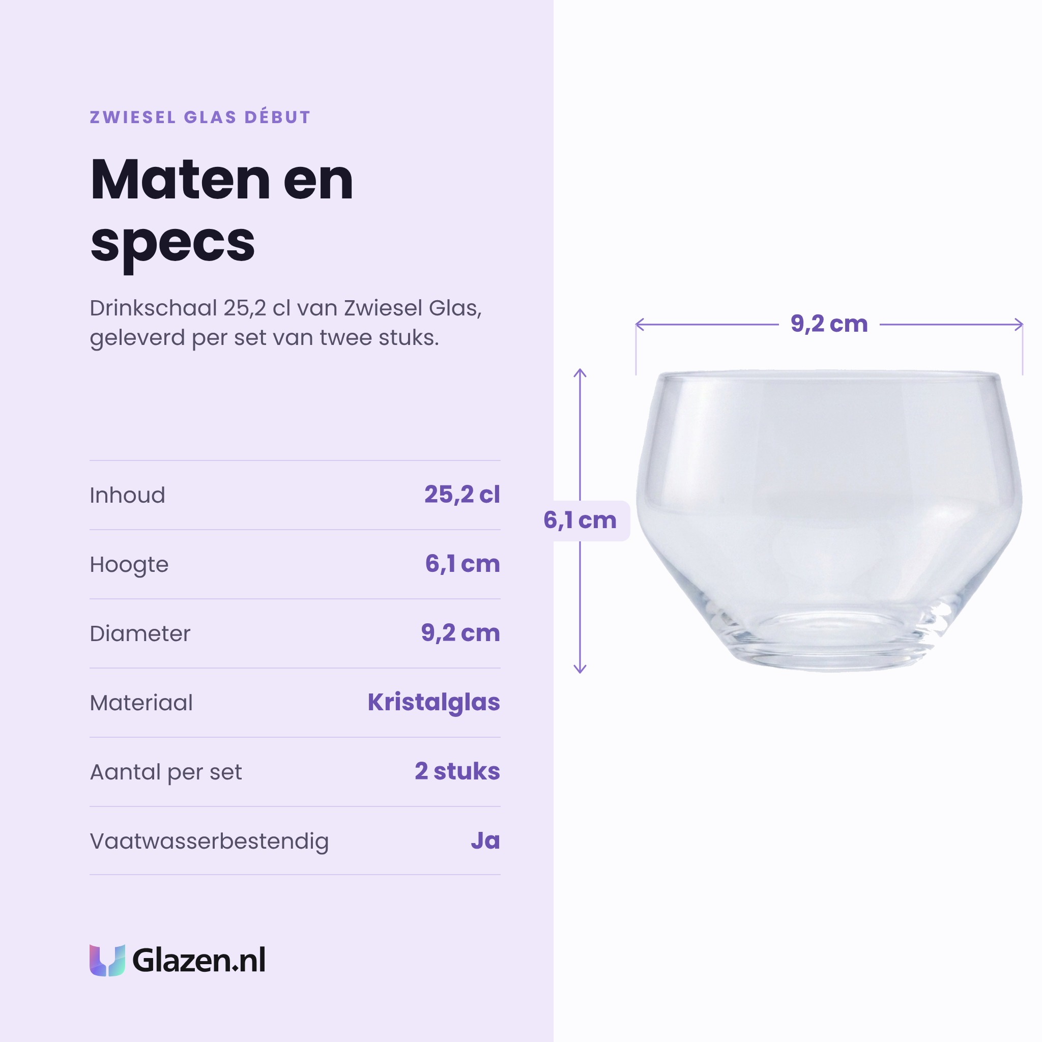 Zwiesel Glas Début drinkschaal 25,2 cl specificaties: inhoud 25,2 cl, hoogte 6,1 cm, diameter 9,2 cm, kristalglas, set van 2