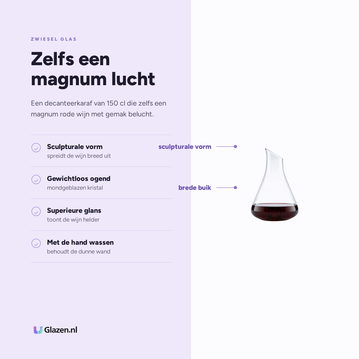 Eigenschappen van Zwiesel Glas Air Sense Decanteerkaraf Rode Wijn 150 Cl