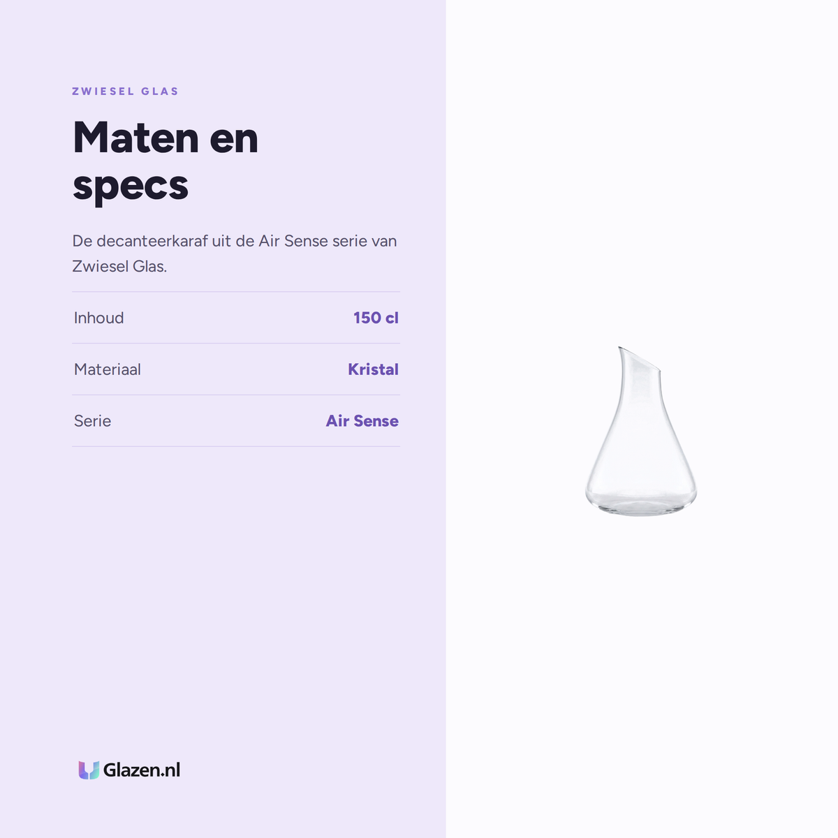 Maten en specs van Zwiesel Glas Air Sense Decanteerkaraf Rode Wijn 150 Cl