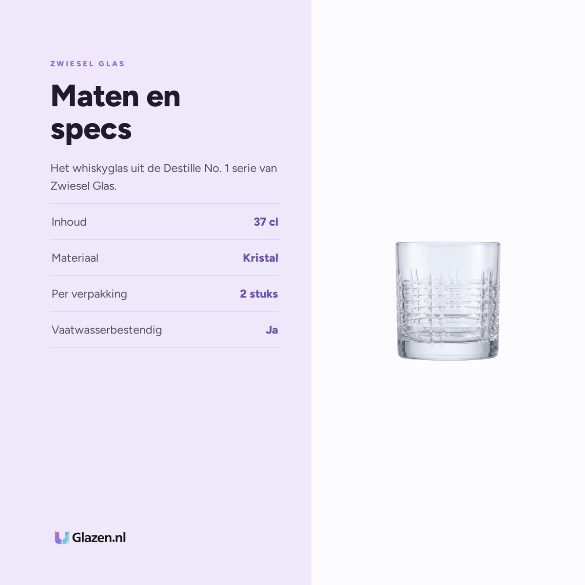 Maten en specs van Zwiesel Glas Destille No. 1 Basic Bar Classic Old Fashioned Glas 37 Cl in Geschenkverpakking