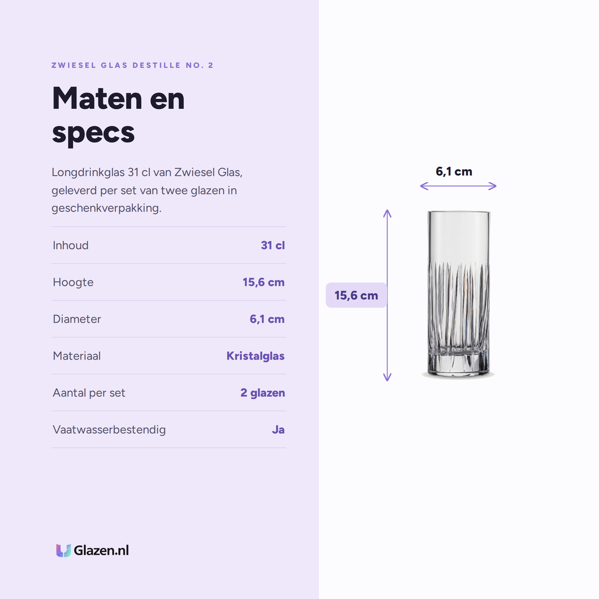 Zwiesel Glas Destille No. 2 Basic Bar Motion Longdrinkglas 31 Cl in Geschenkverpakking specificaties: inhoud 31 cl, hoogte 15,6 cm, diameter 6,1 cm, materiaal Kristalglas, aantal per set 2 glazen, vaatwasserbestendig Ja