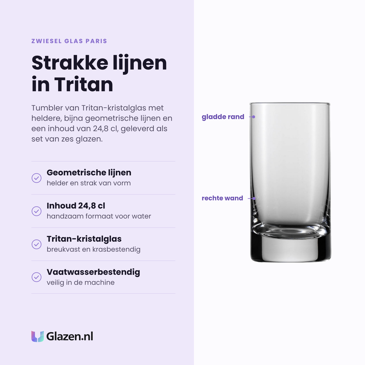 Zwiesel Glas Paris tumbler 24,8 cl eigenschappen: heldere geometrische lijnen, Tritan-kristalglas, breukvast en krasbestendig, vaatwasserbestendig