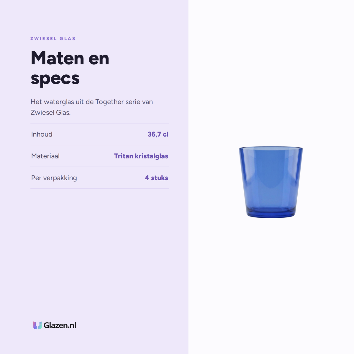 Maten en specs van Zwiesel Glas Together Waterglas 36,7 Cl Blauw