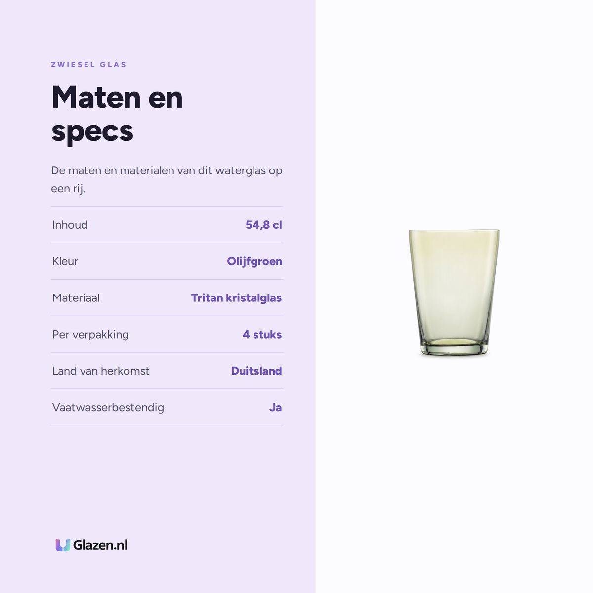 Zwiesel Glas Together Waterglas 54,8 Cl Olijfgroen - 4 Stuks maten en specificaties