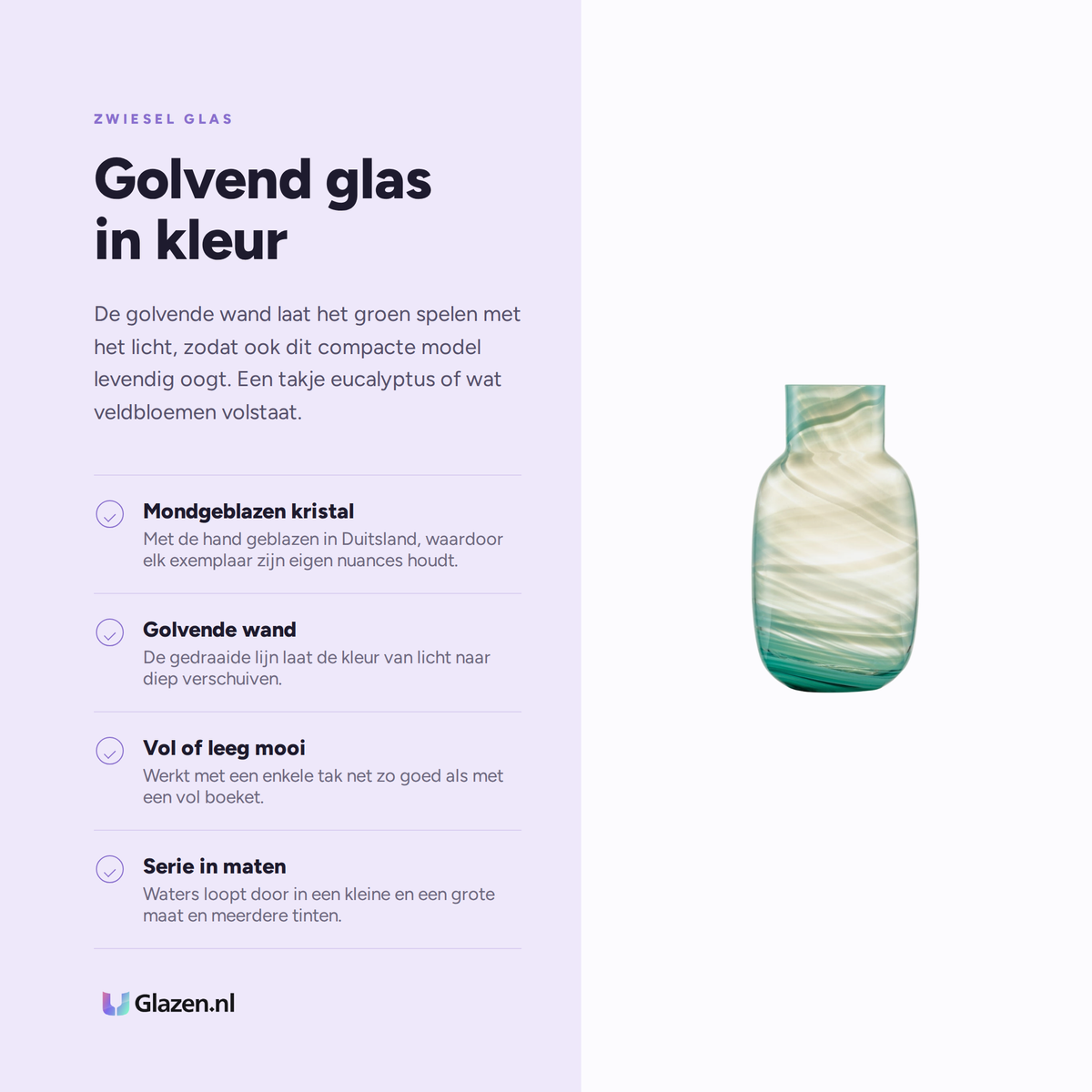 Eigenschappen van de Zwiesel Glas Waters Vaas Klein 220 mm Groen