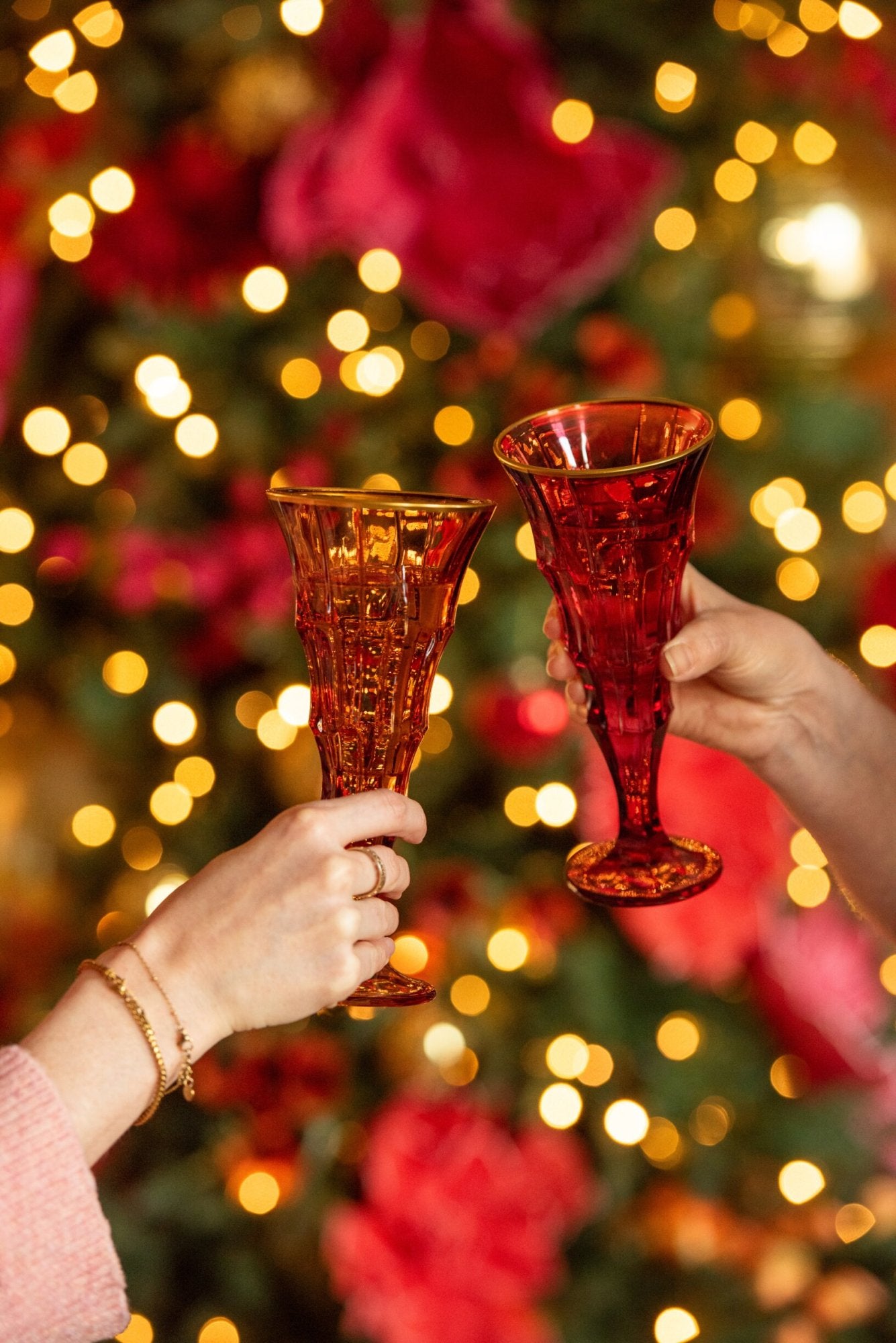 J-Line Champagnerglas mit Relief und goldenem Rand, groß, Bordeaux/Hellrosa, sortiert – 2 Stück