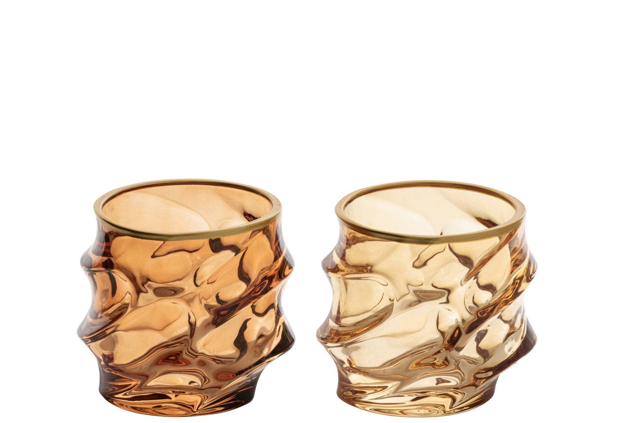 J-Line Wasserglas mit Relief und goldenem Rand Ockergelb/Bronze Sortiert – 2 Stück