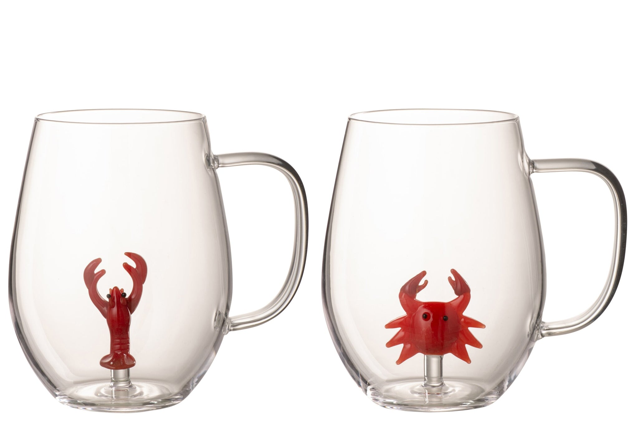 J-Line Wasserglas Hummer/Krabbe Transparent/Rot Sortiert – 2 Stück