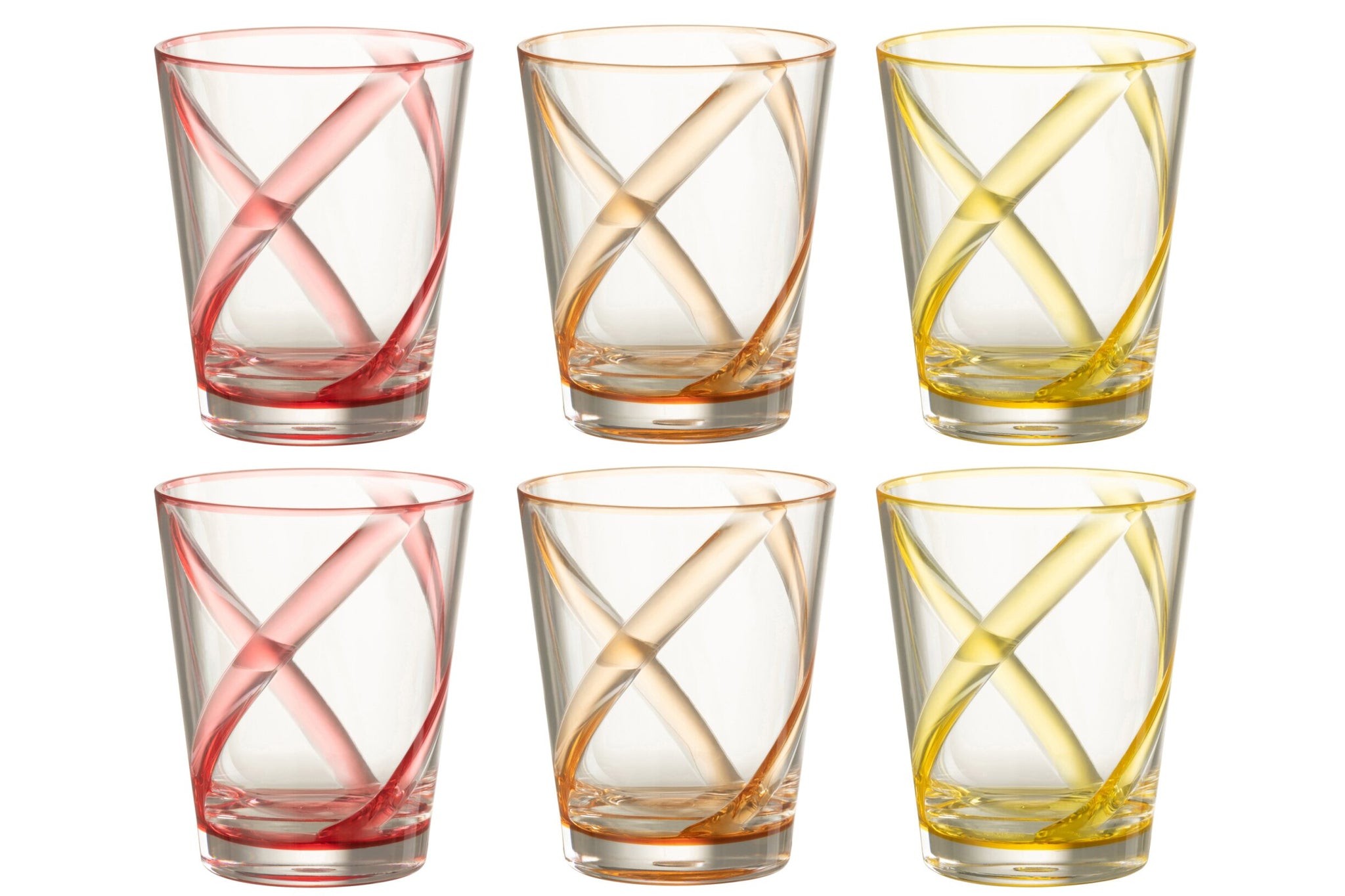 J-Line Water Glass 44 Cl Unbreakable Lines Assorted - 6 Pieces
