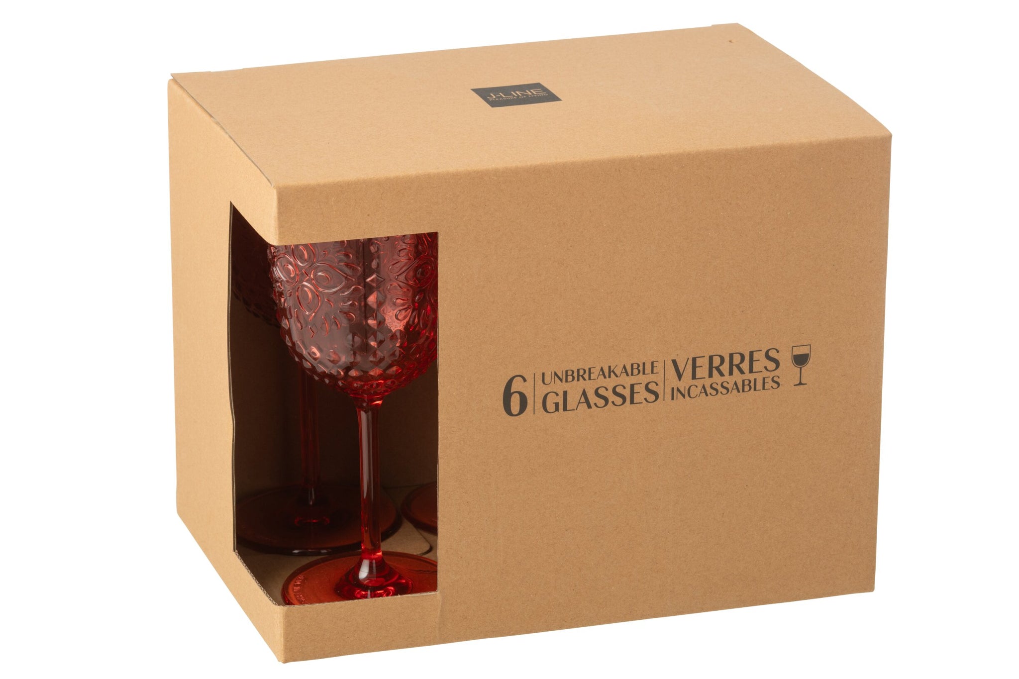 J-Line Plastic Wine Glass Red - 6 Pieces