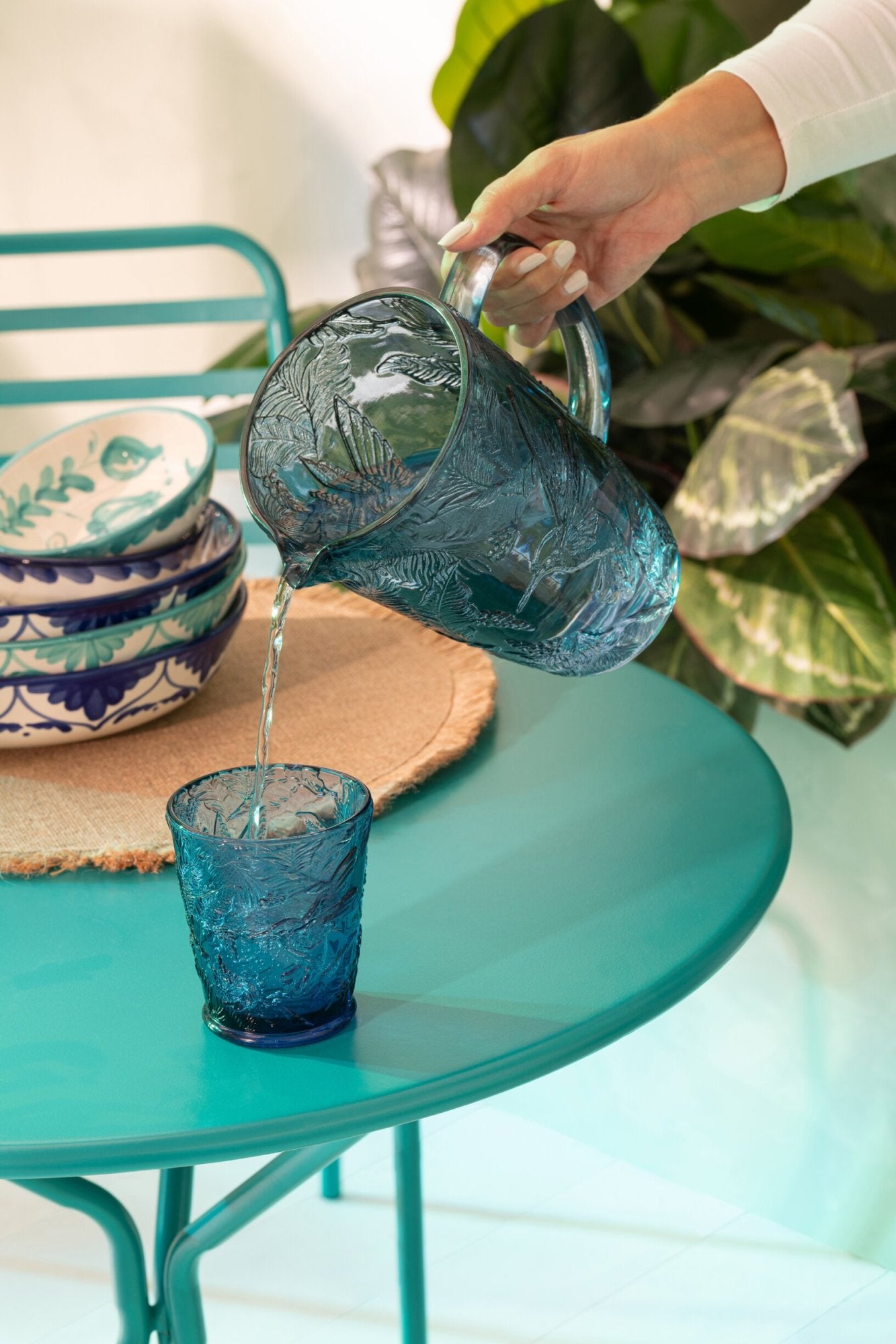 J-Line Wasserglas Vögel Blau