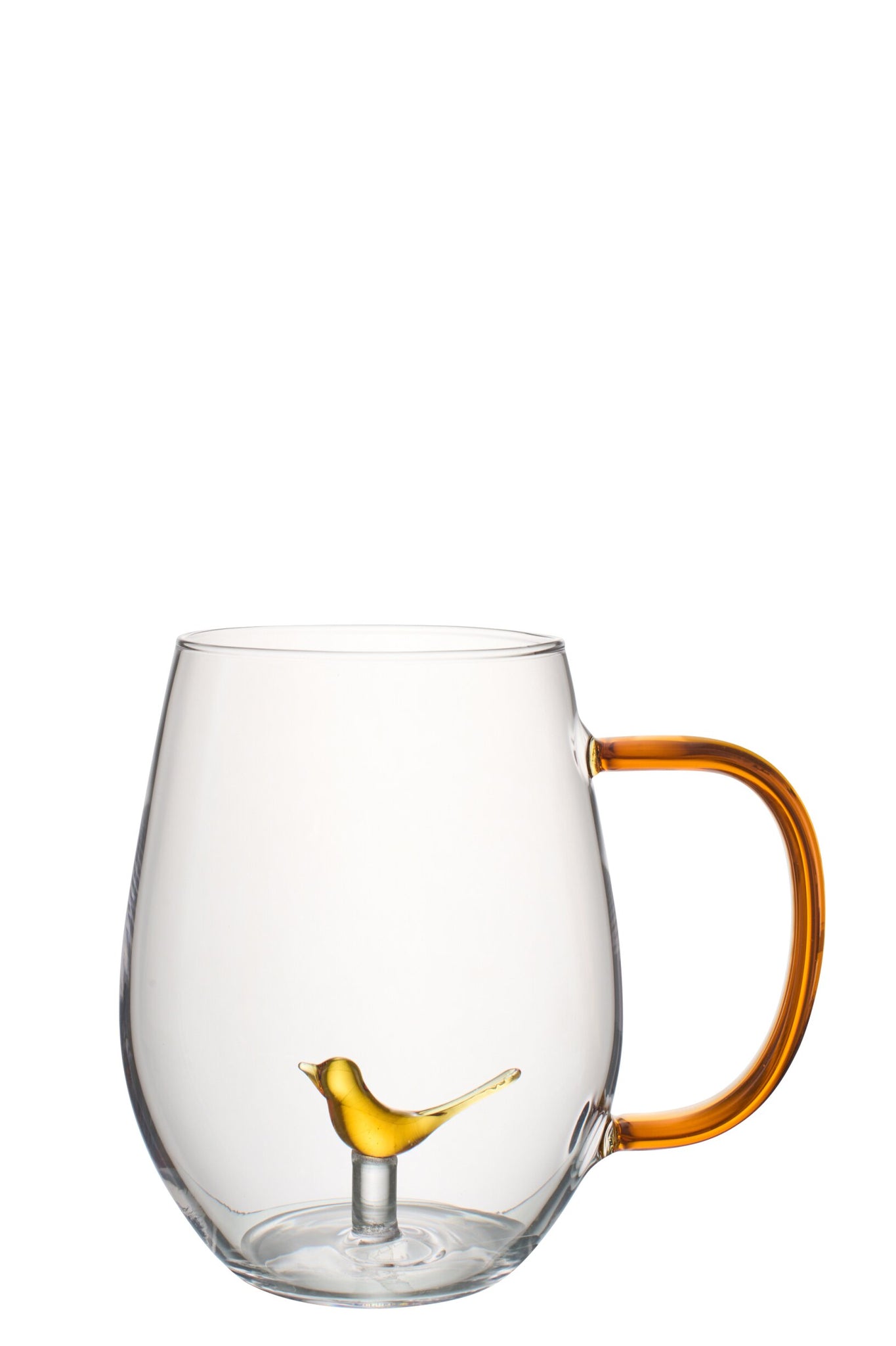 J-Line Wasserglas Vogel mit Henkel Ockergelb/Transparent