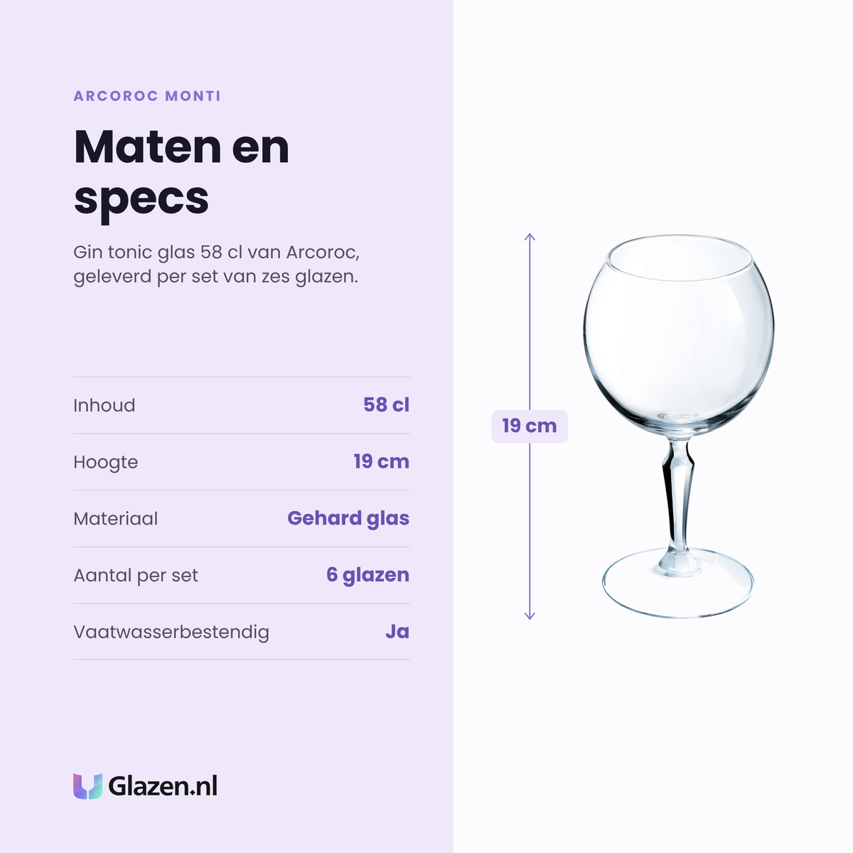 Arcoroc Monti gin tonic glas 58 cl specificaties: inhoud 58 cl, hoogte 19 cm, gehard glas, set van 6