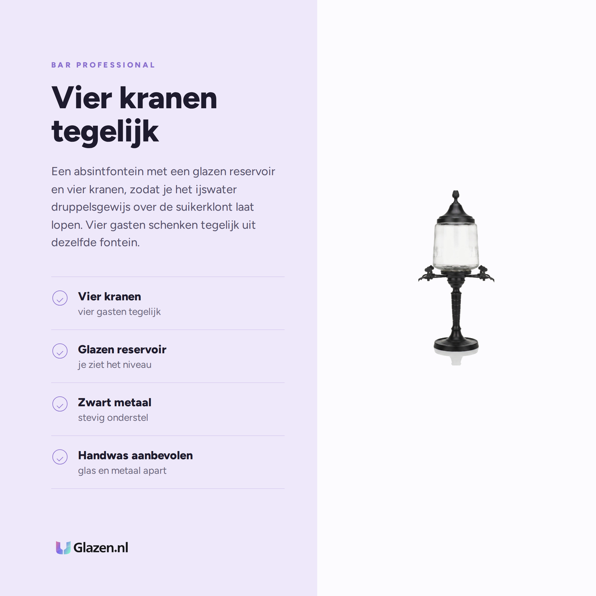 Eigenschappen van Bar Professional Absintfontein 4 Kranen Zwart