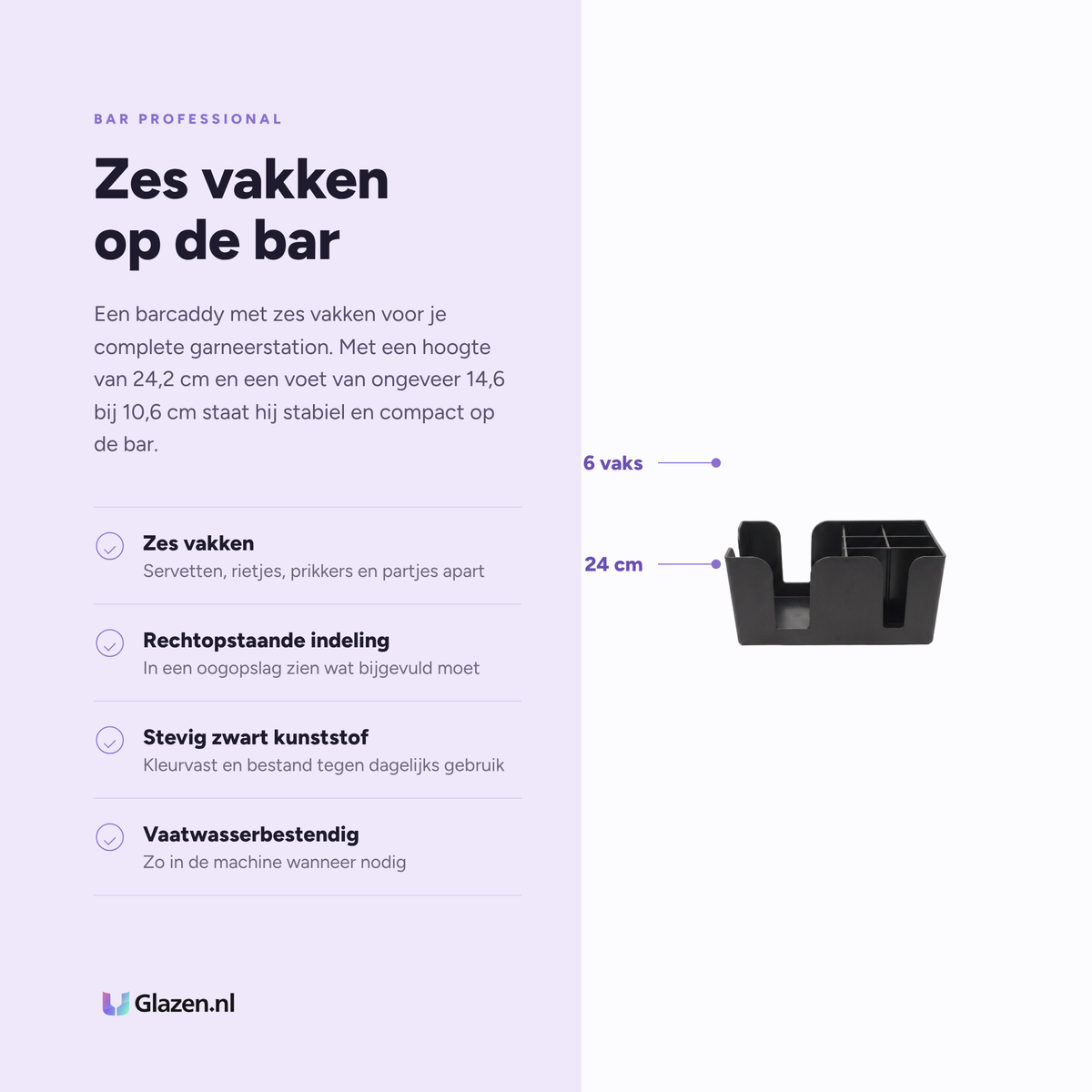 Bar Professional barcaddy zwart 6-vaks 24 cm eigenschappen - Glazen.nl
