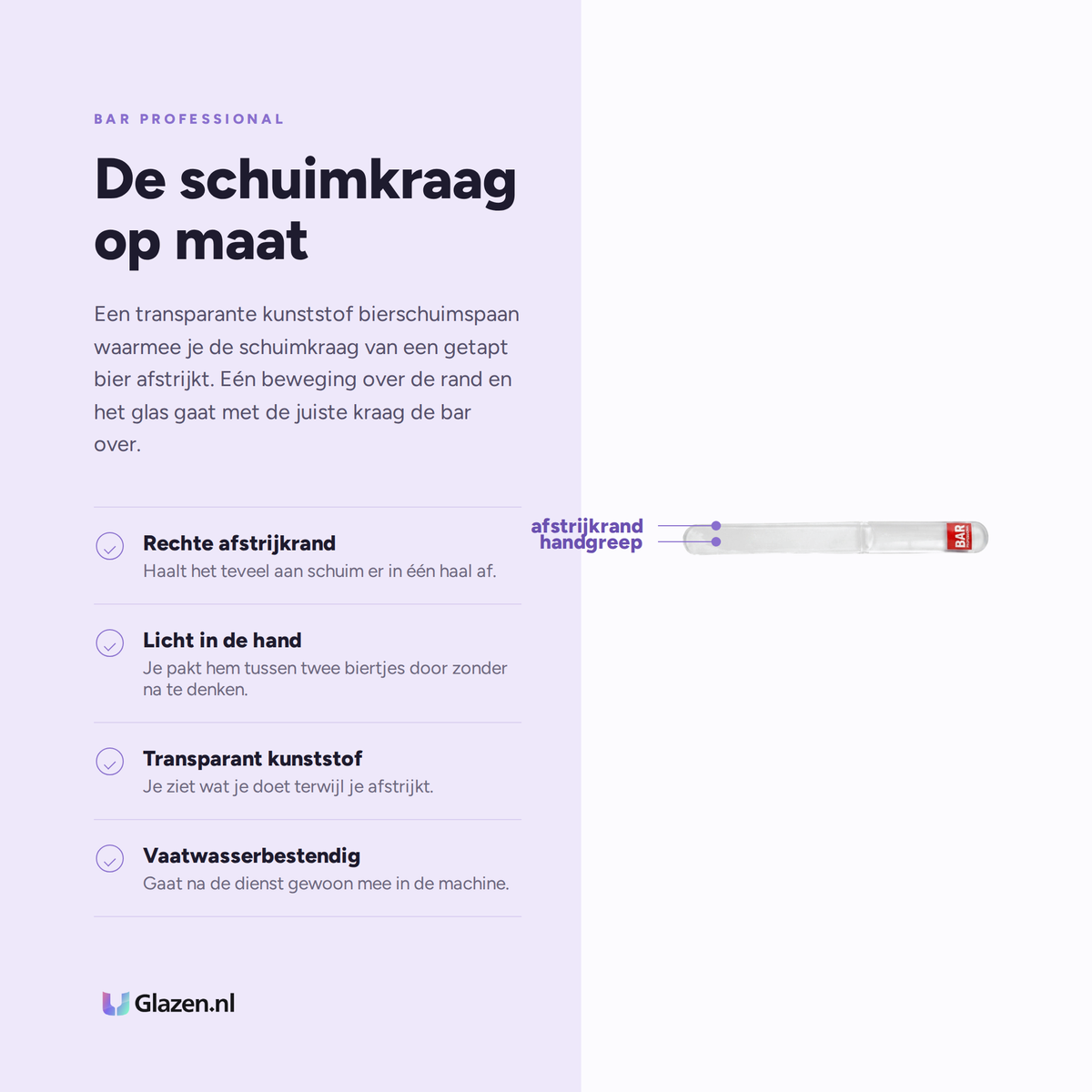 Eigenschappen van Bar Professional Bierschuimspaan Kunststof Transparant