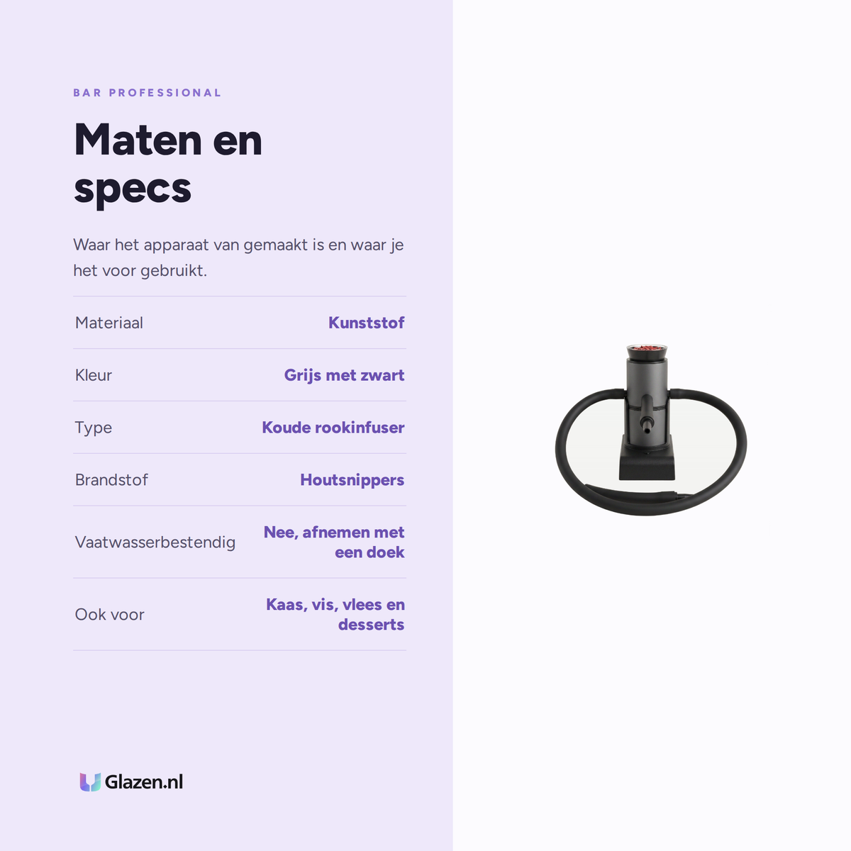 Maten en specs van Bar Professional Boruit Cocktailsmoker Zwart