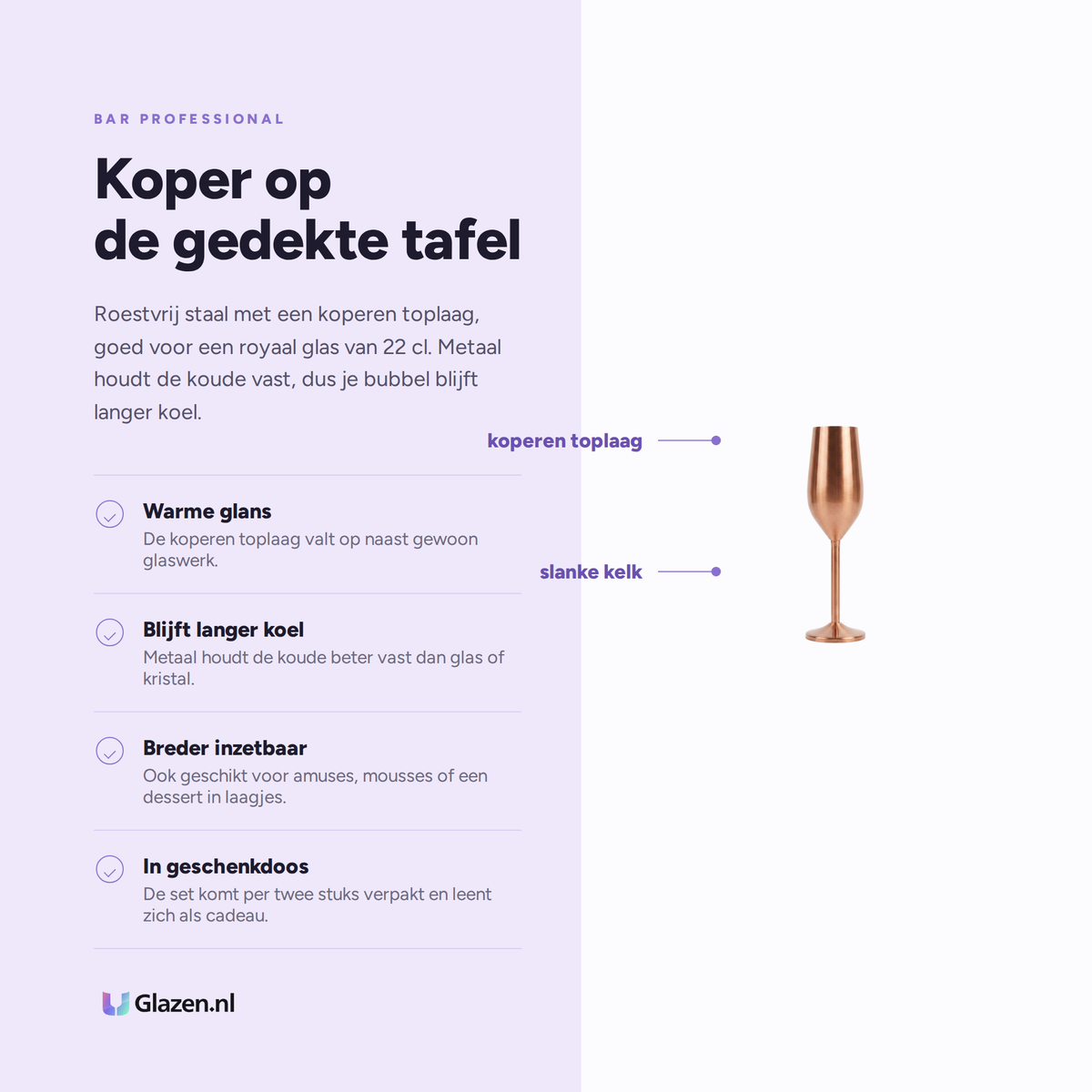 Bar Professional Champagneflute Koper 22 Cl - 2 Stuks, eigenschappen op een rij