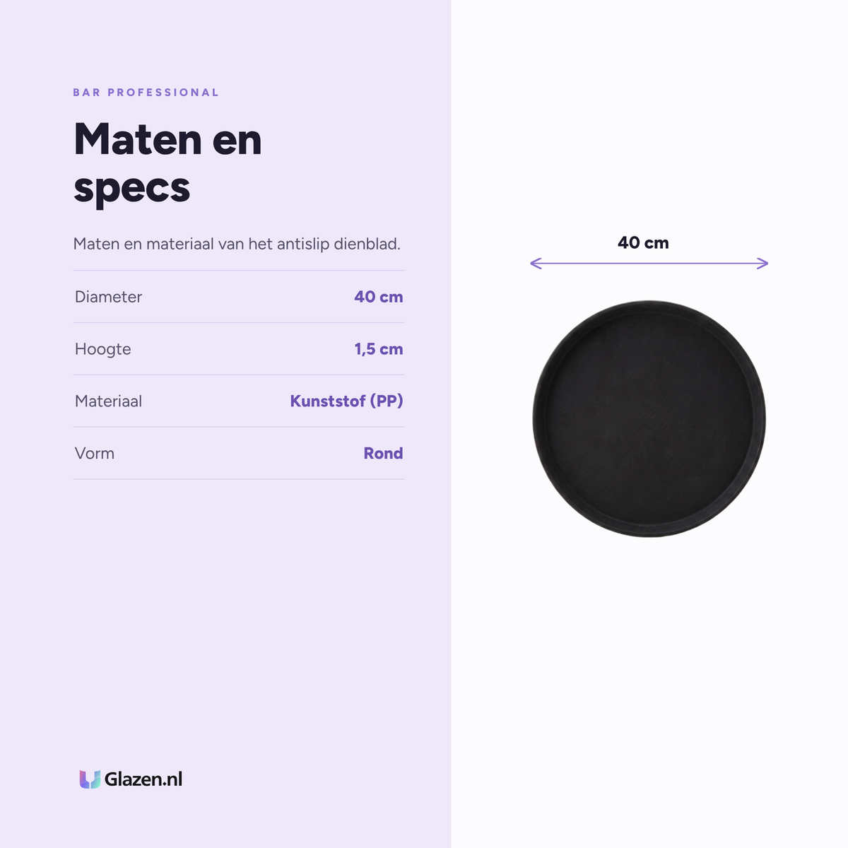 Maten en specificaties van Bar Professional Dienblad Antislip Zwart 40 cm