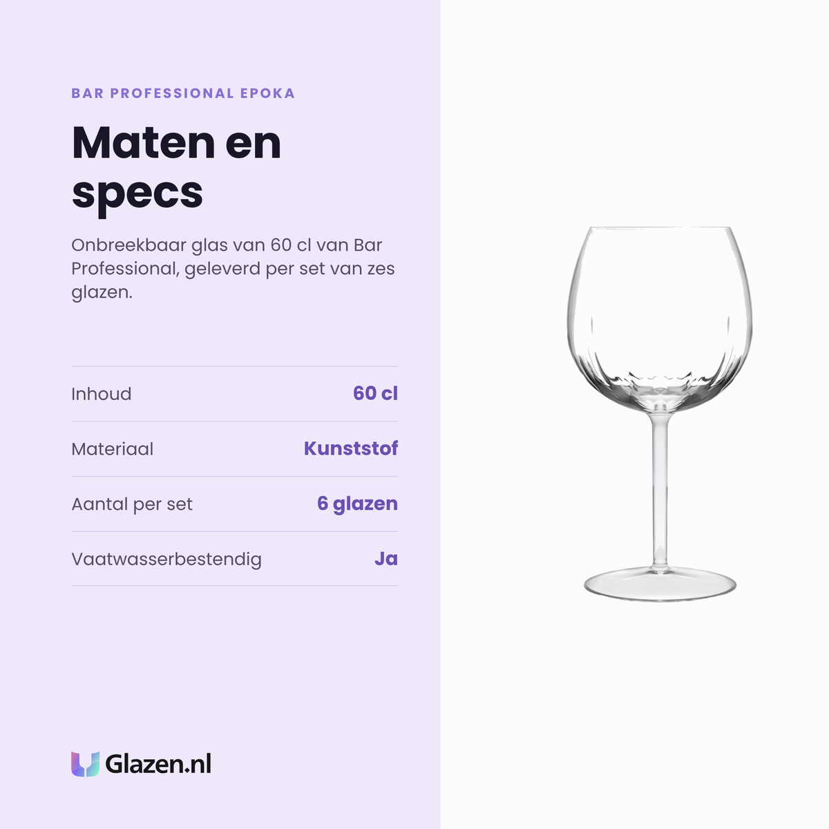 Bar Professional Epoka glas 60 cl specificaties: inhoud 60 cl, kunststof, set van 6