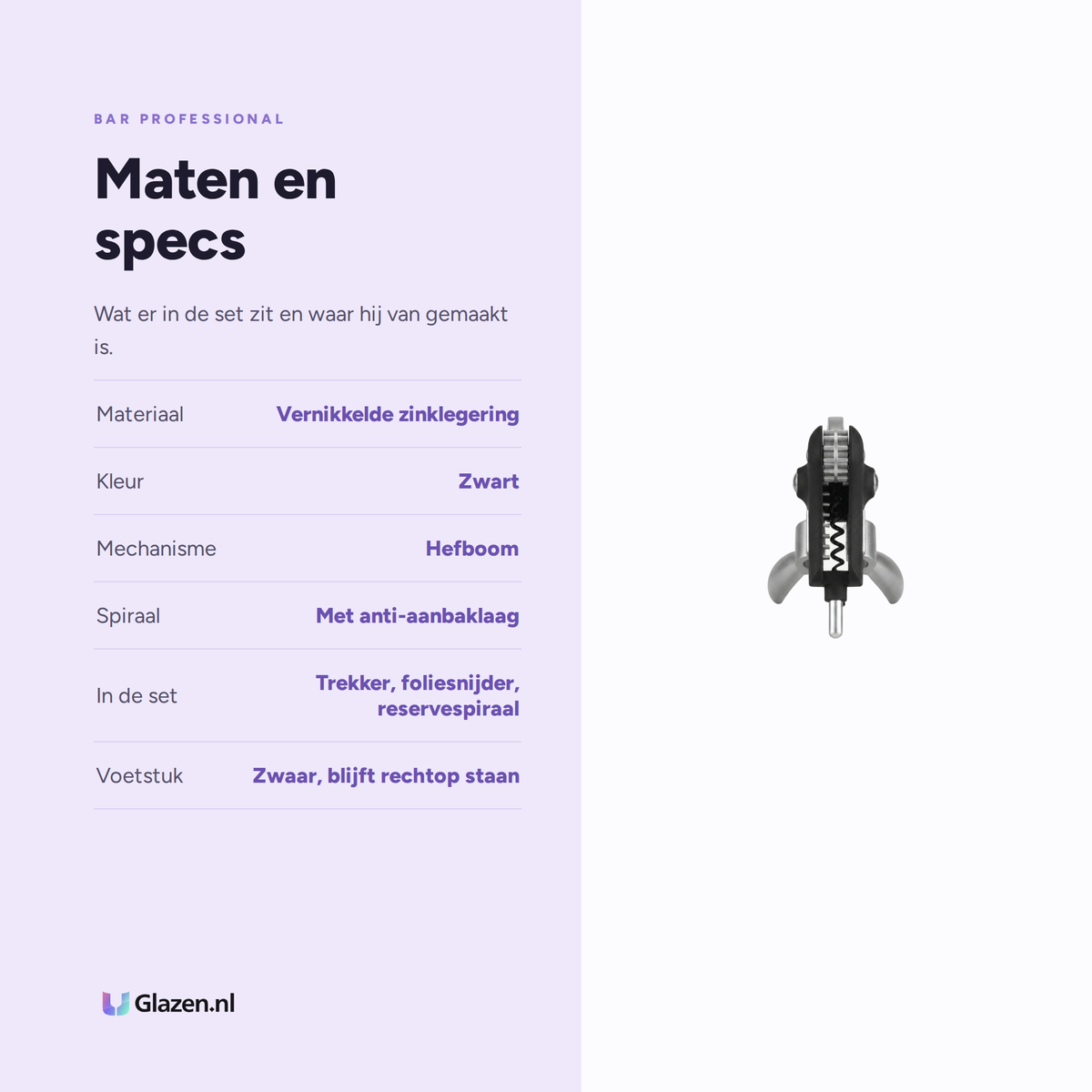 Maten en specs van Bar Professional EZ Pull Kurkentrekkerset Zwart