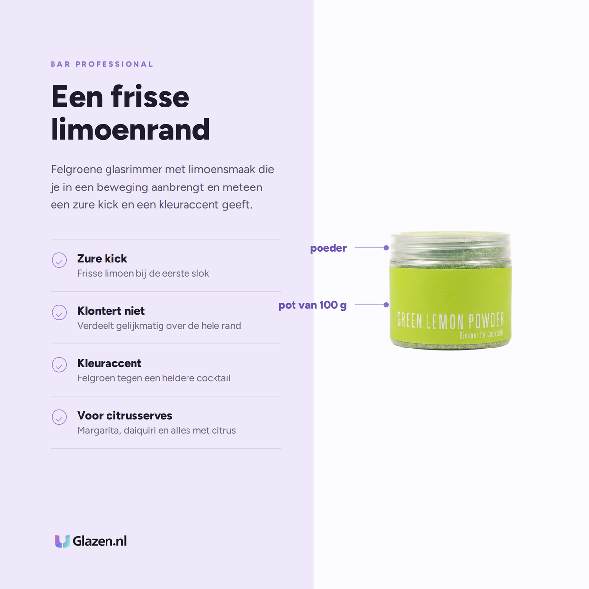 Eigenschappen van de Frona glasrimmer met limoen van 100 gram