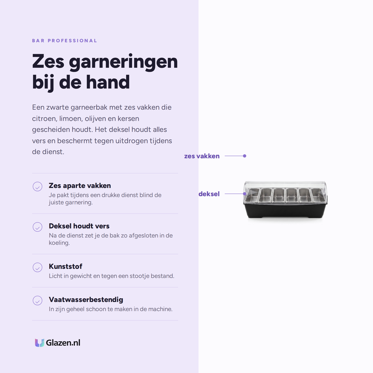 Eigenschappen van Bar Professional Garneerbak Kunststof 6-Vaks Zwart