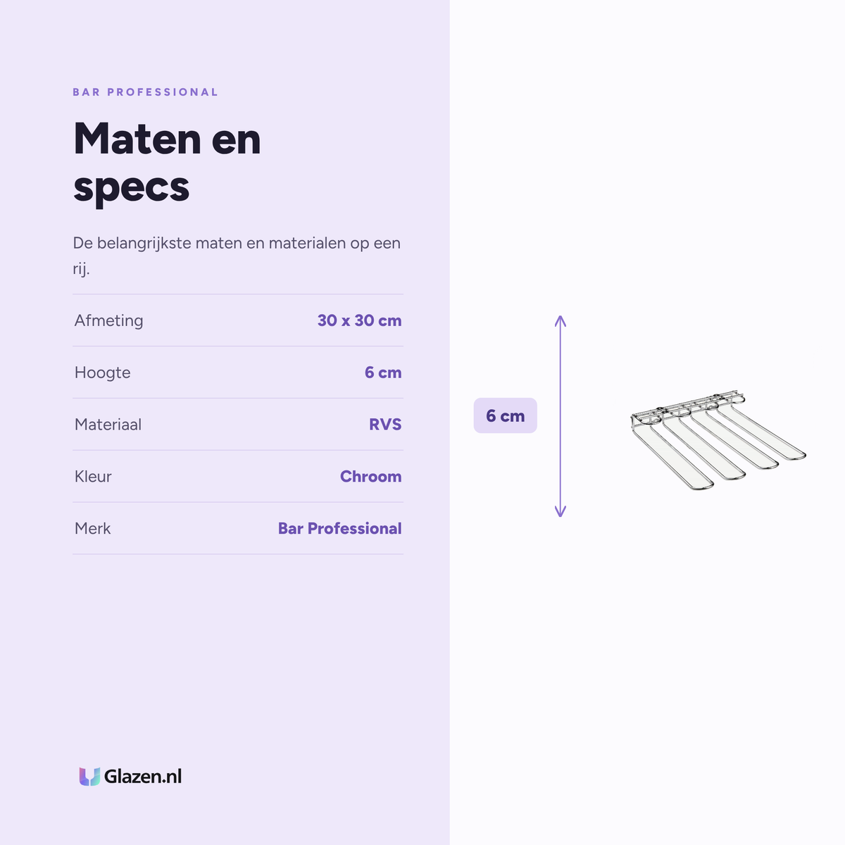 Maten en specificaties van de Bar Professional Glazenrek Chroom 30x30 Cm