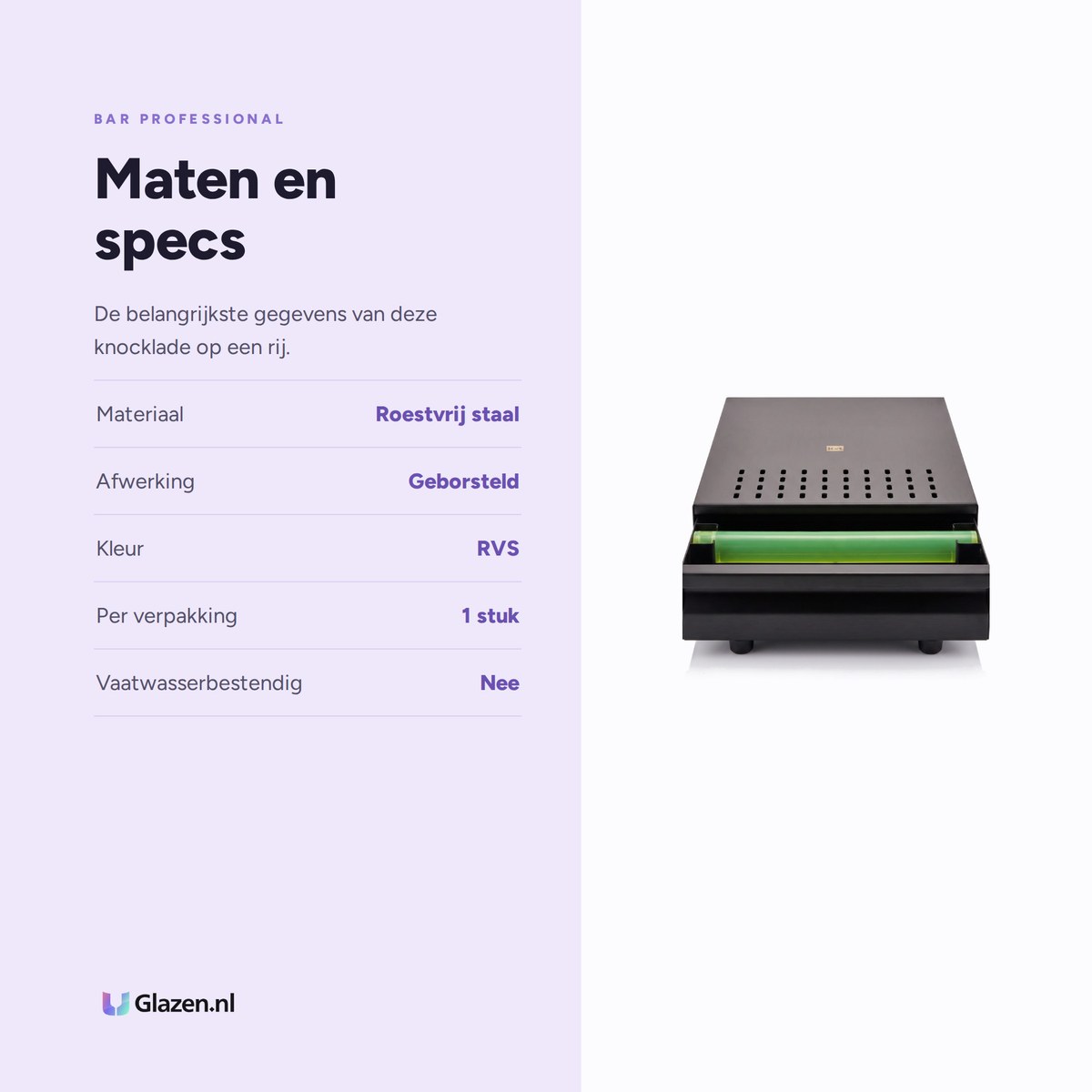 Maten en specificaties van Bar Professional Knocklade RVS Geborsteld