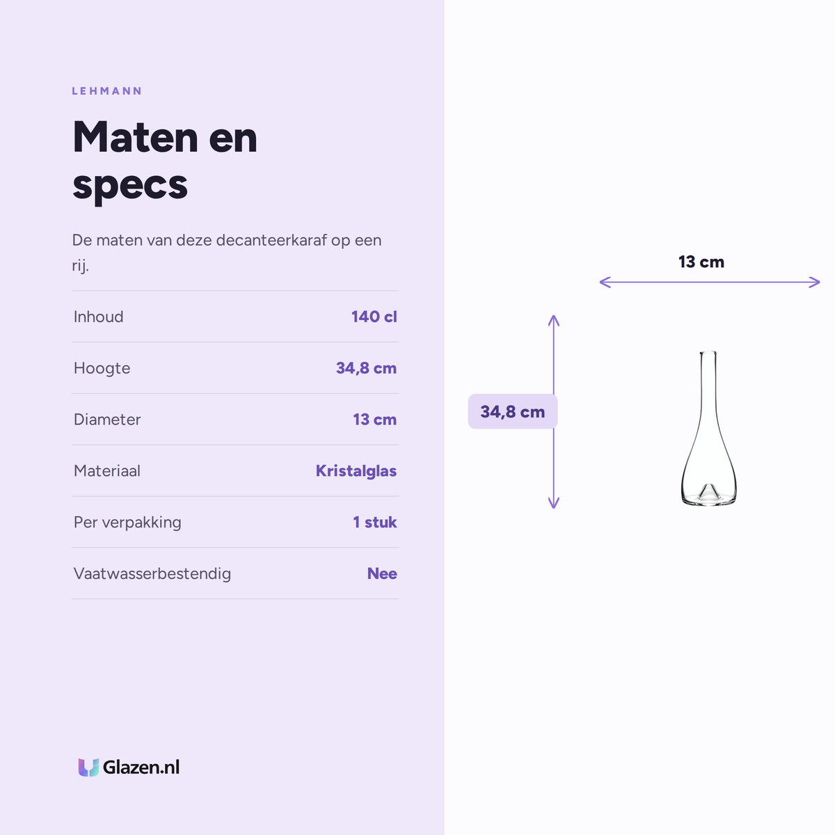 Maten en specs van de Lehmann No 2 Decanteerkaraf Kristal 140 Cl