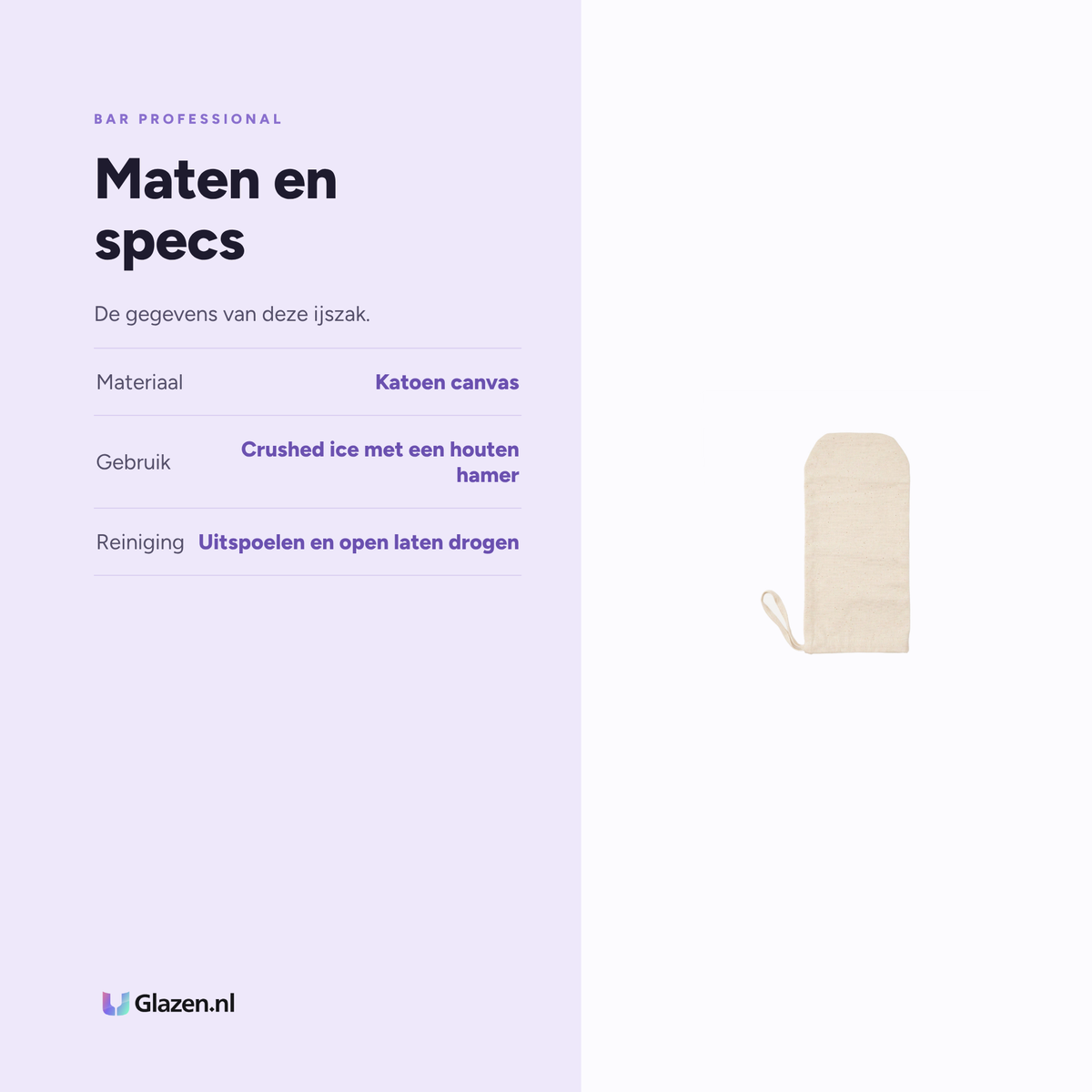 Maten en specificaties van Bar Professional Lewis Bag IJszak Canvas