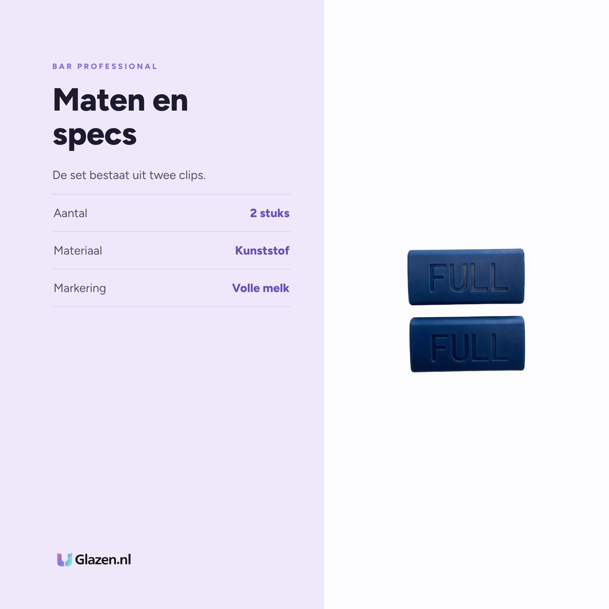 Maten en specificaties van Melkkan Identiteitsclip Full van Bar Professional