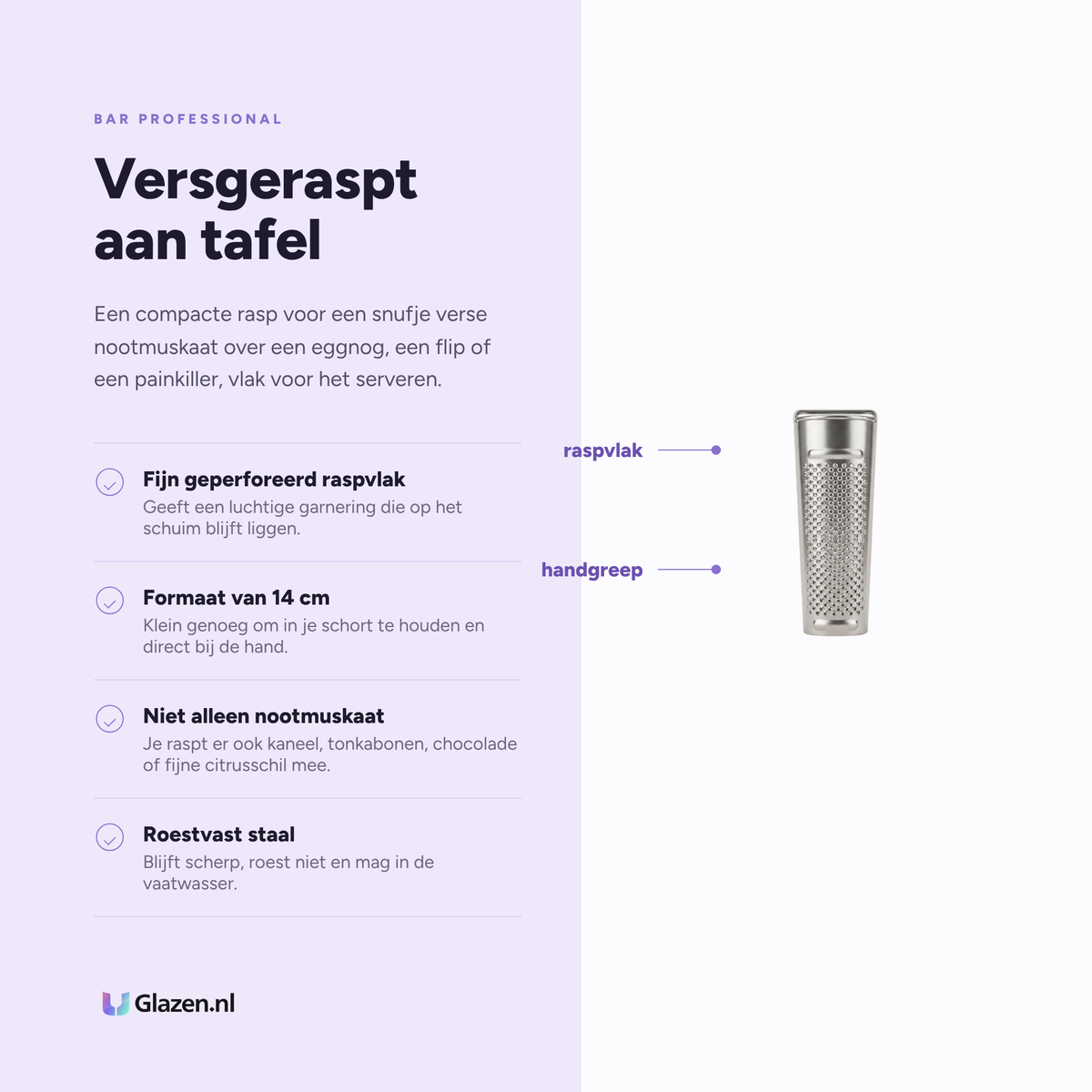 Eigenschappen van de Bar Professional Nootmuskaatrasp RVS 14 Cm
