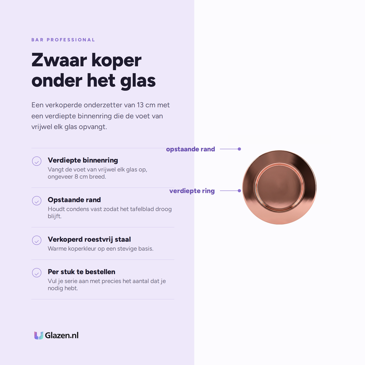 Eigenschappen van Bar Professional Onderzetter Koper 13 cm