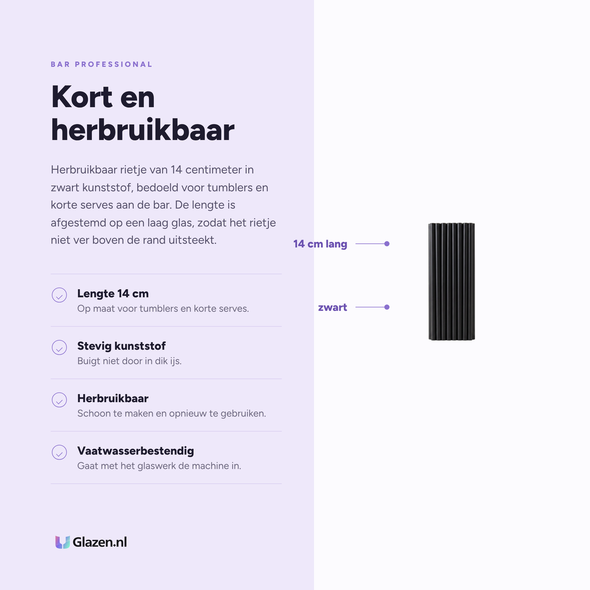 Eigenschappen van de Bar Professional Rietje Herbruikbaar Zwart 14 cm