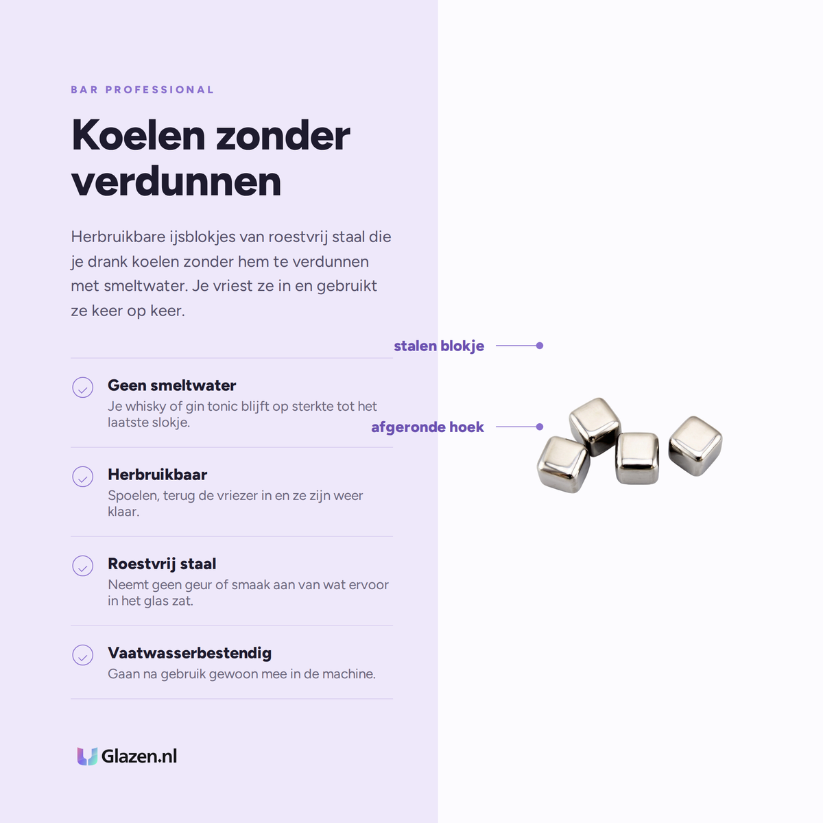 Eigenschappen van Bar Professional RVS IJsblokjes Herbruikbaar
