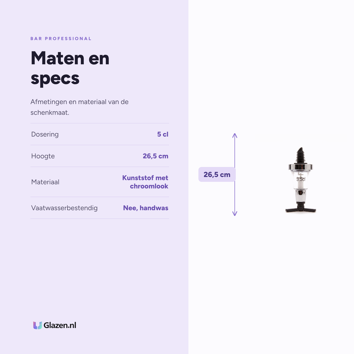 Maten en specificaties van Bar Professional Schenkmaat Chroom 5 Cl