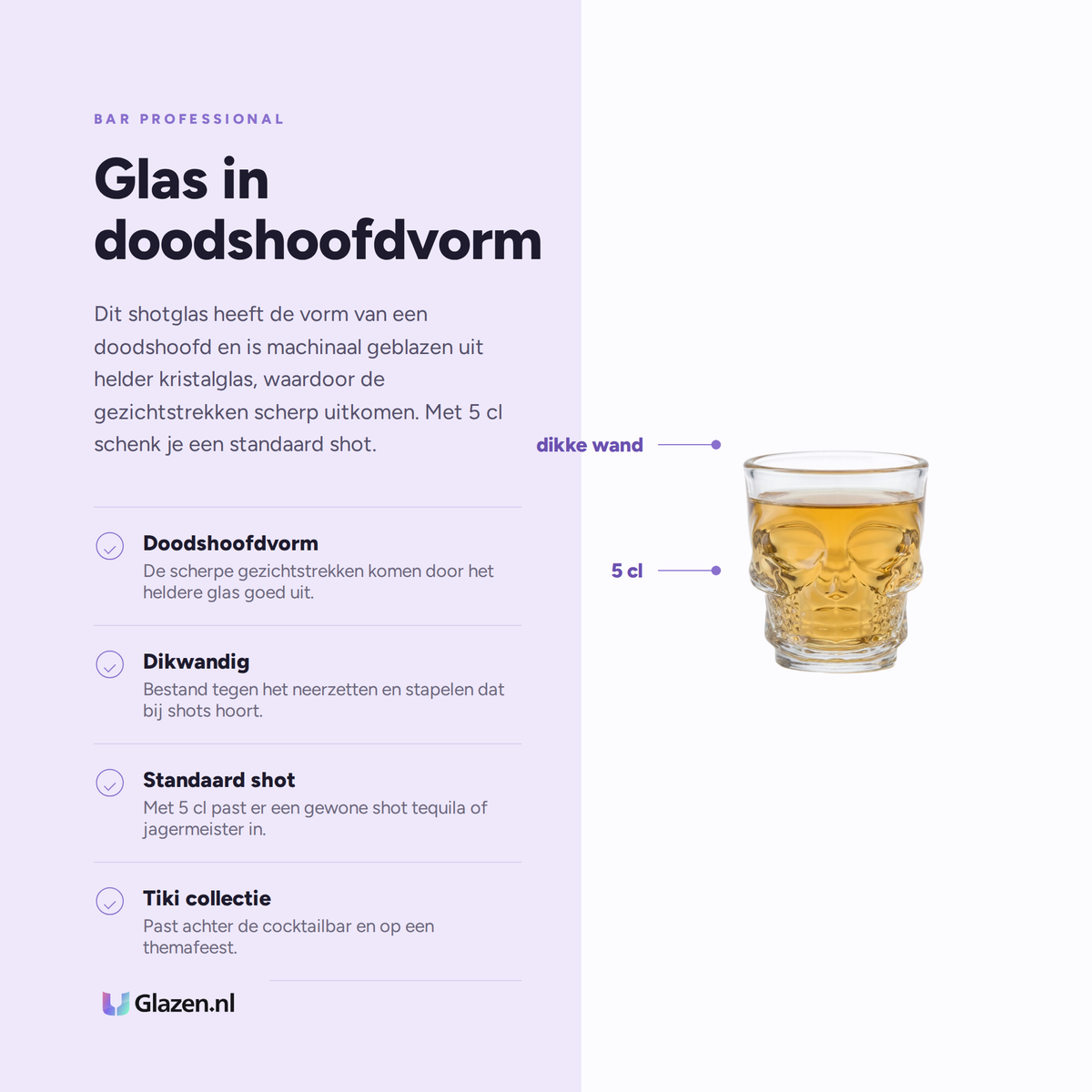 Eigenschappen van Bar Professional Skull Shotglas 5 Cl